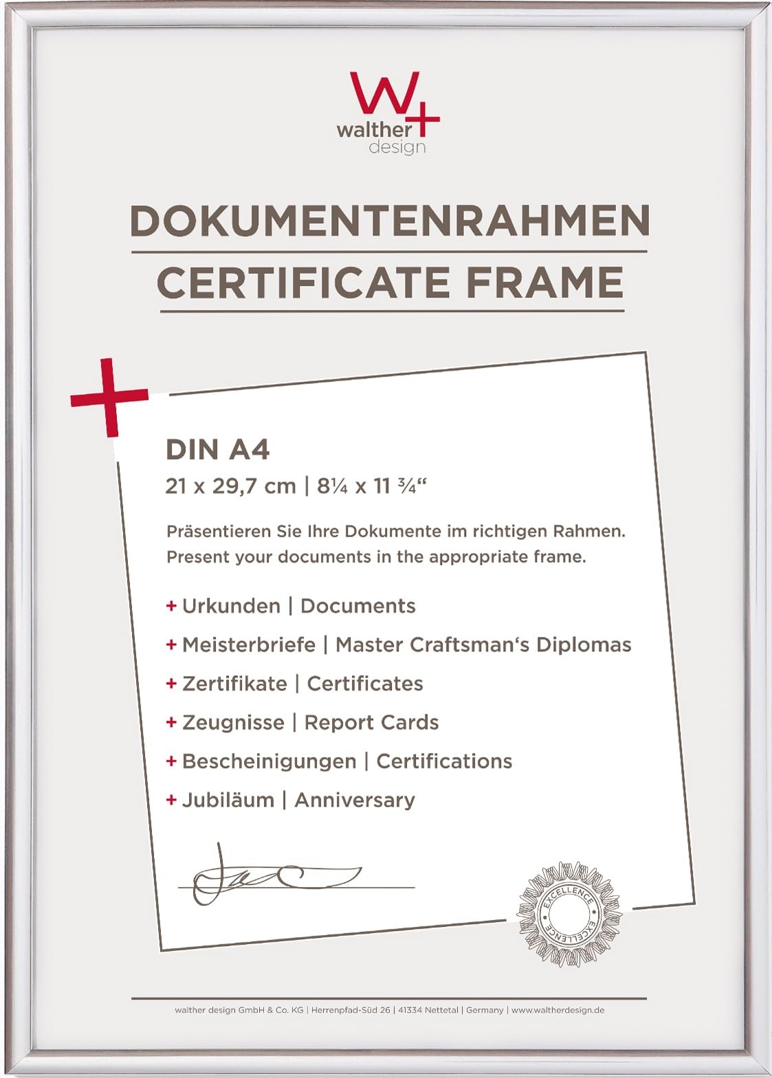 walther design Picture Frame Silver 21 x 29,7 cm (DIN A4) New Lifestyle Plastic Frame KV130S