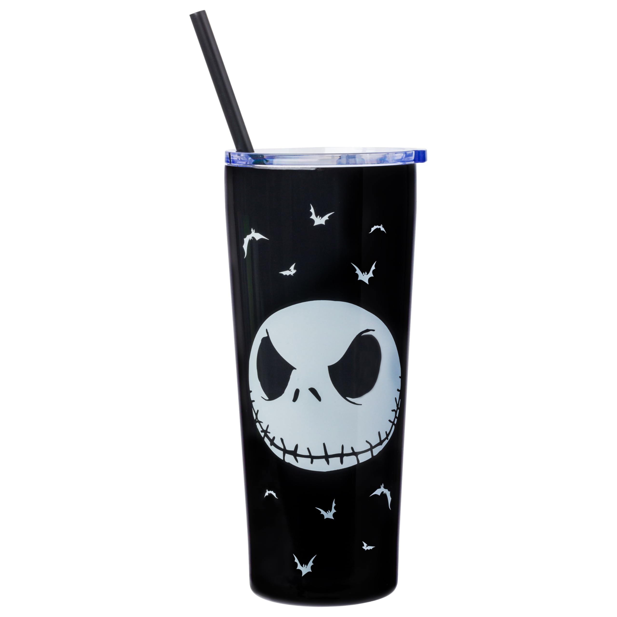 Silver Buffalo Disney Nightmare Before Christmas, Trinkglas, 625 ml | Edelstahl, Tim Burton's, Jack Skellington, Seriously Spooky, doppelwandig, inklusive Strohhalm, 0,65 Liter