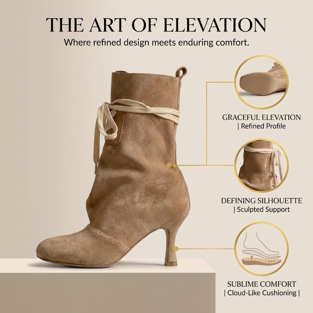 Women's Mid-Calf Boots Square Toe Stiletto Heel Lace Up, Slouch Stacked Suede Riding Boots for Women, Elegant Tall Boots US Size