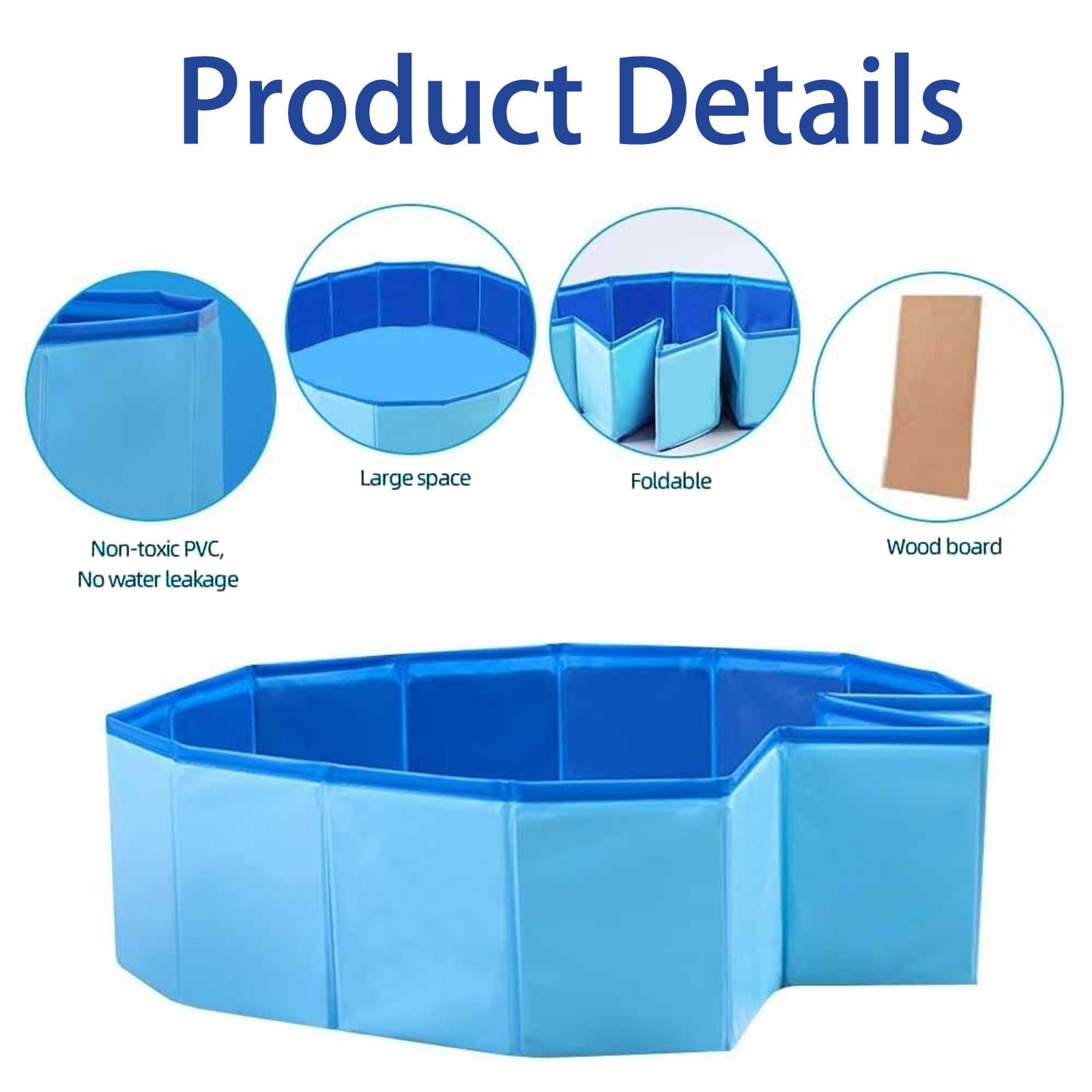 Piscina para perros, grande, 80 x 30 cm, plegable, antideslizante, portátil, de PVC, azul