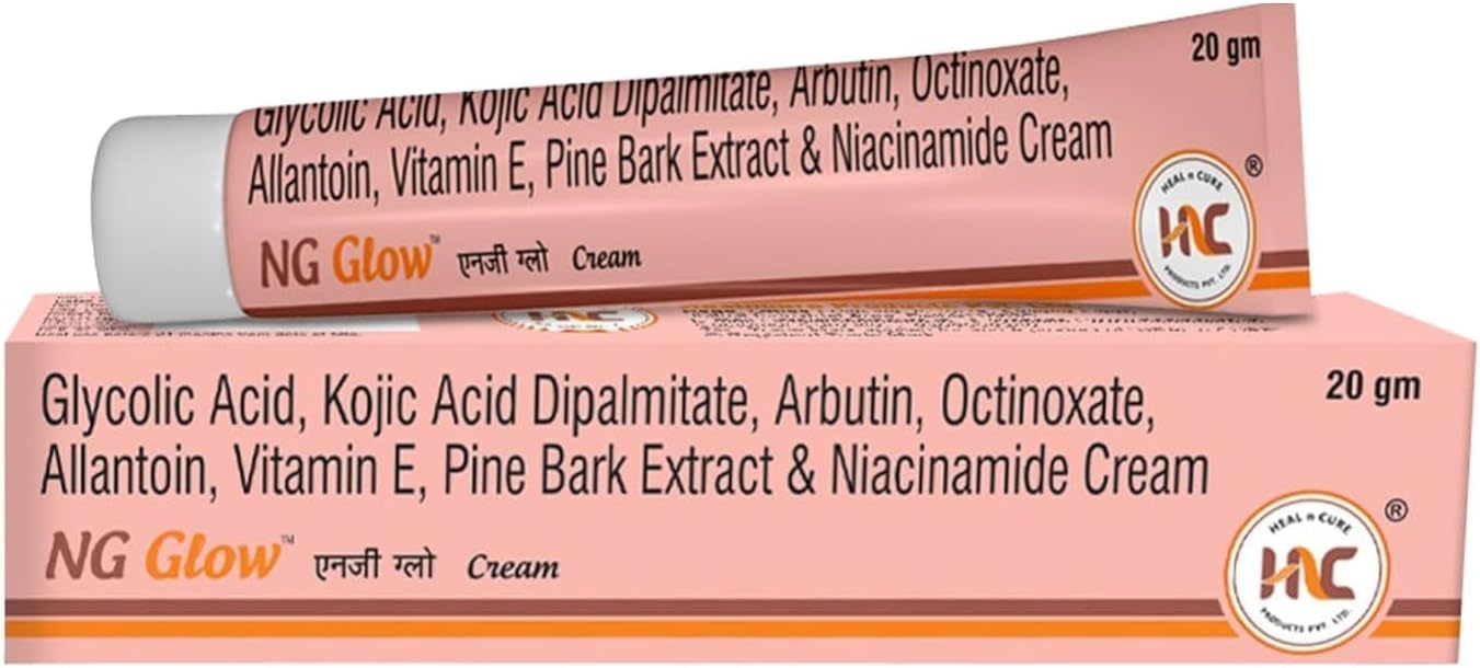 NG Glow Cream for Skin Lightening with Kojic Acid, Arbutin, Niacinamide, Vitamin E, and Glycolic Acid - Reduces Pigmentation and Dark Spots - Pack of 2