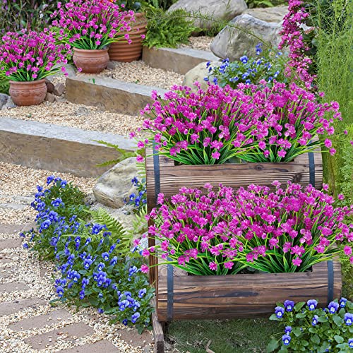 Amyhomie 20 Bundles Artificial Flowers Outdoor Uv Resistant Faux Flowers No Fade Fake Plastic Plants Garden Porch Window Box Decorating(Magenta) #TOP5