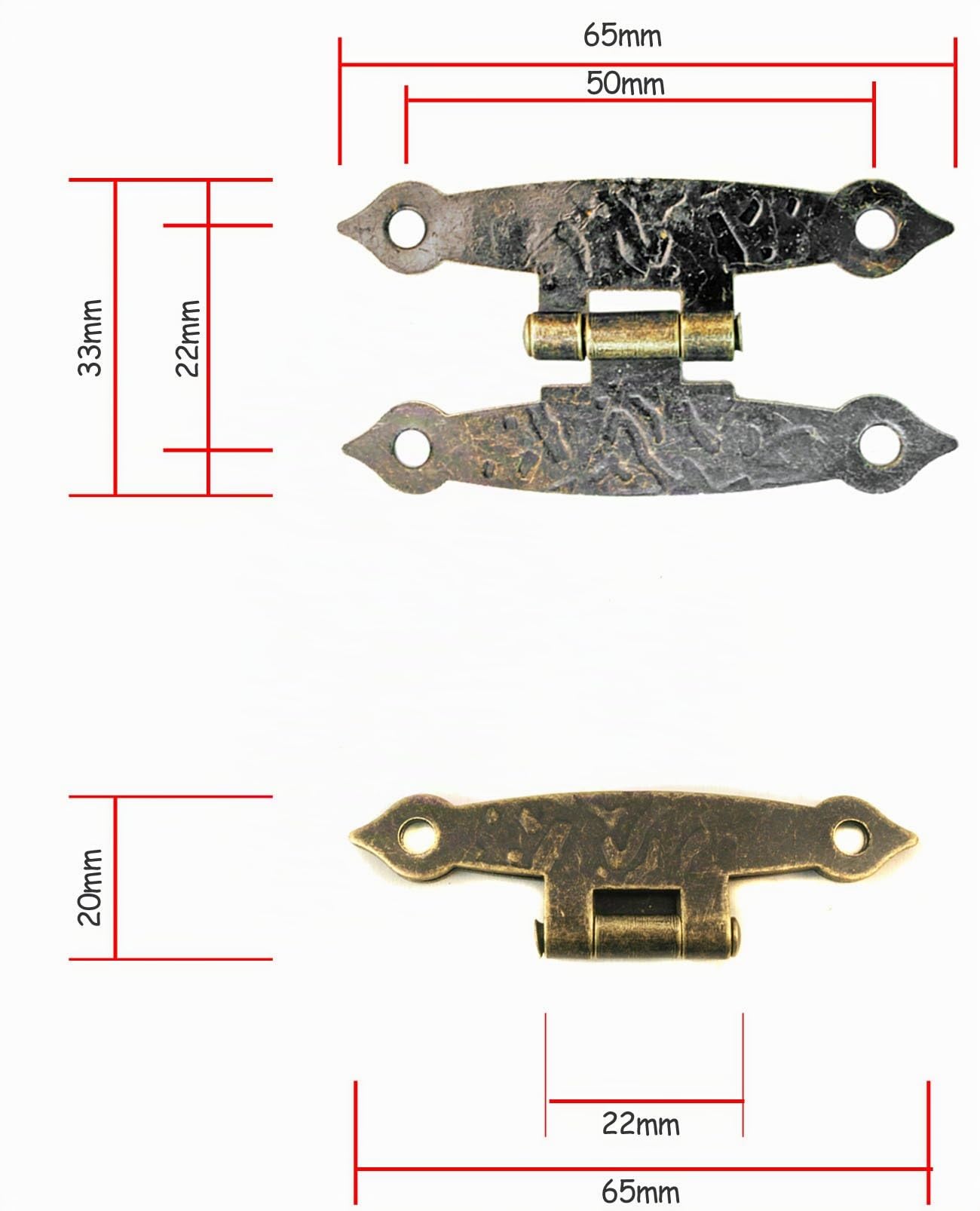Fuxxer 6 x cerniere anticate, design in ferro e bronzo per armadi, ante, cassettiere, cassette, scatole, in stile vintage, rustico e retrò – 65 X 34 mm, set da 6 pezzi