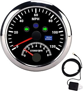 85MM GPS Speedometer Odometer Gauge 0-120MPH Waterproof Speed Gauge with Tachometer 8000 RPM Overspeed Alarm LCD Red Backlight for 12V/24V Car Boat ATV(A)