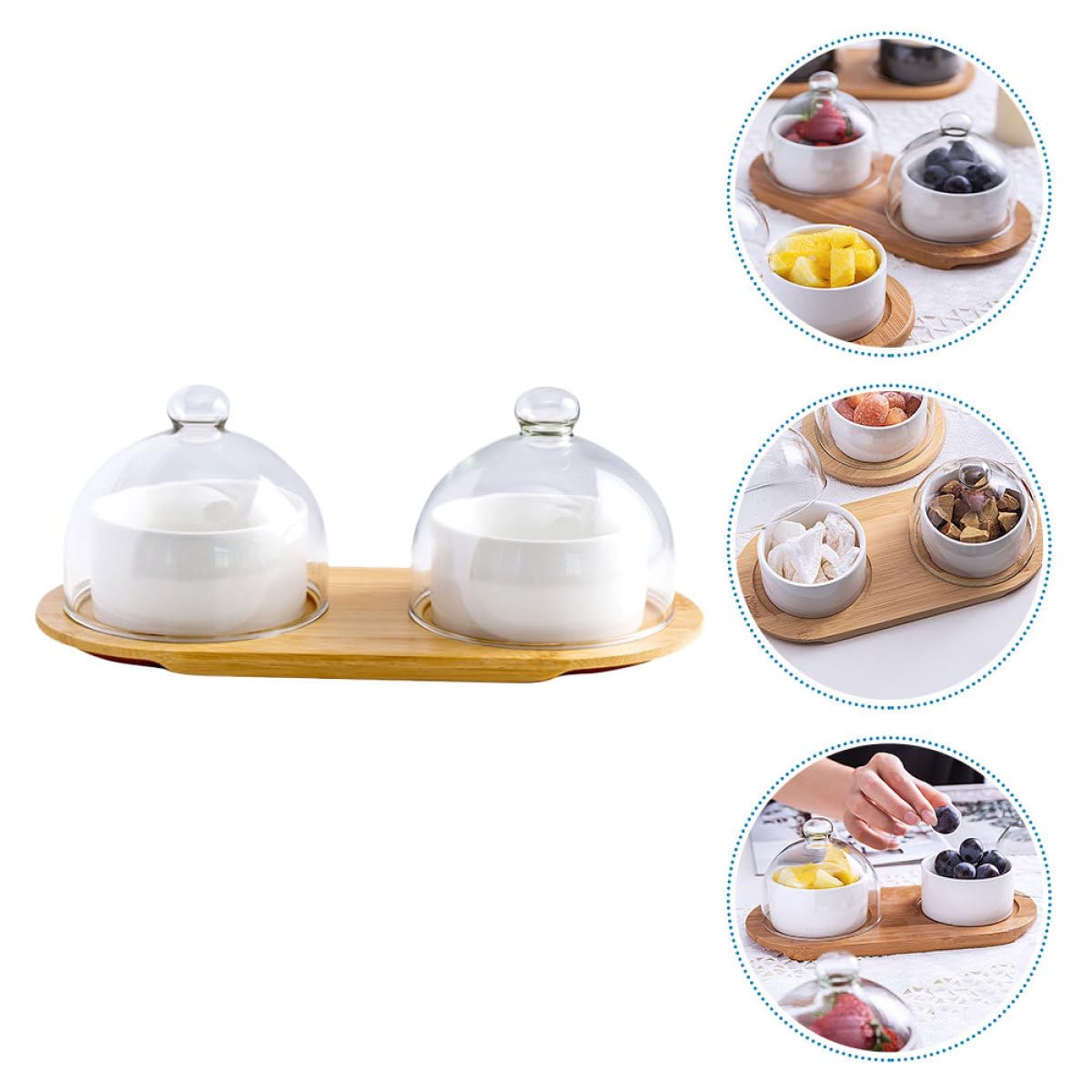 iplusmile Bol para Servir Postres y Ensaladas con Tapa de Vidrio Transparente y Bandeja para Uso Doméstico y Regalo de Inauguración de Casa