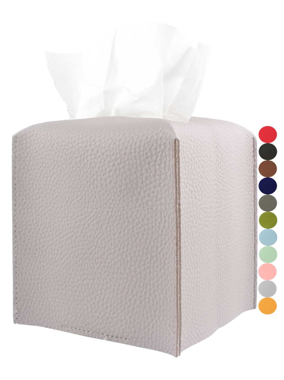 Light Purple Tissue Box Cover Square – with Bottom Belt [JESMINI] Modern PU Leather Tissue Box Holder Decorative for Bathroom Vanity Countertop/Night Stands/Office Desk, 5x5x5
