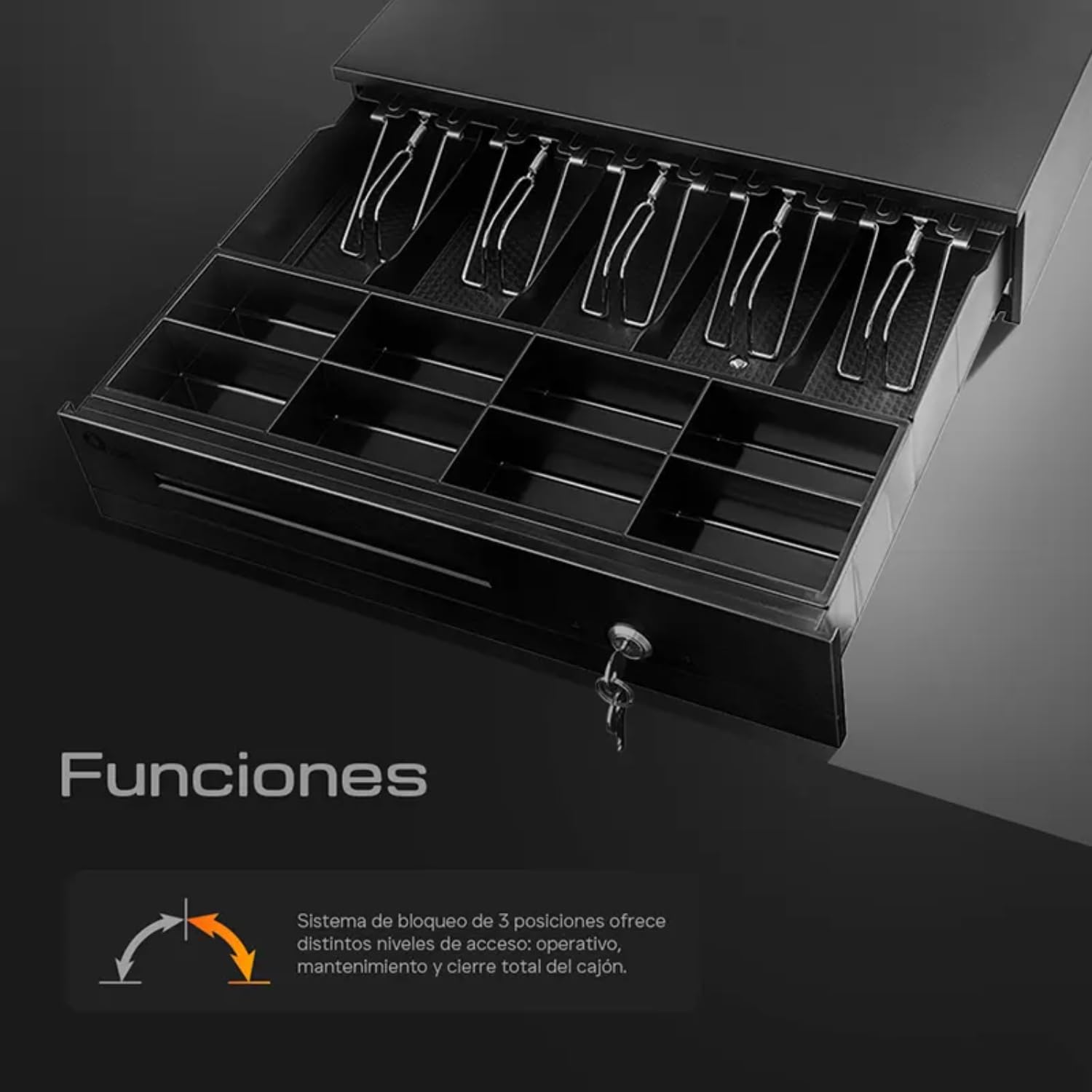 Cajón de Dinero Profesional de Acero, 5 Compartimentos para Billetes, 8 para Monedas, Cerradura de Seguridad, 12V/24V, Charola Removible, QOC-HON12-01