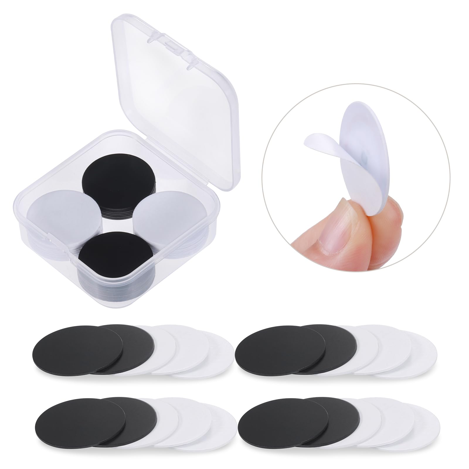 JIANTA 30 sztuk znaczników NFC z pudełkiem do przechowywania, puste naklejki NFC z samoprzylepnym tyłem, układ Ntag215, znacznik NFC kompatybilny z TagMo i Amiibo, 2,5 cm, czarny/biały