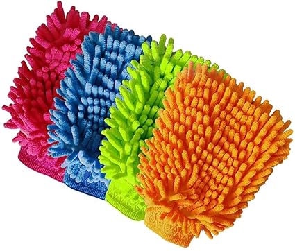 VRCT Pack of 4 Double Sided Microfiber Wash Gloves, Dust Cleaning Gloves, Vehicle Washing Multipurpose Car Glass Cleaning