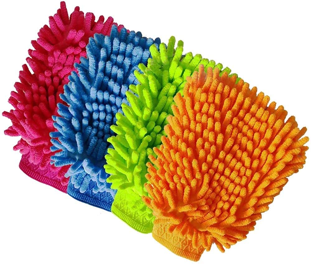 VRCT Pack of 4 Double Sided Microfiber Wash Gloves, Dust Cleaning Gloves, Vehicle Washing Multipurpose Car Glass Cleaning-picture-23