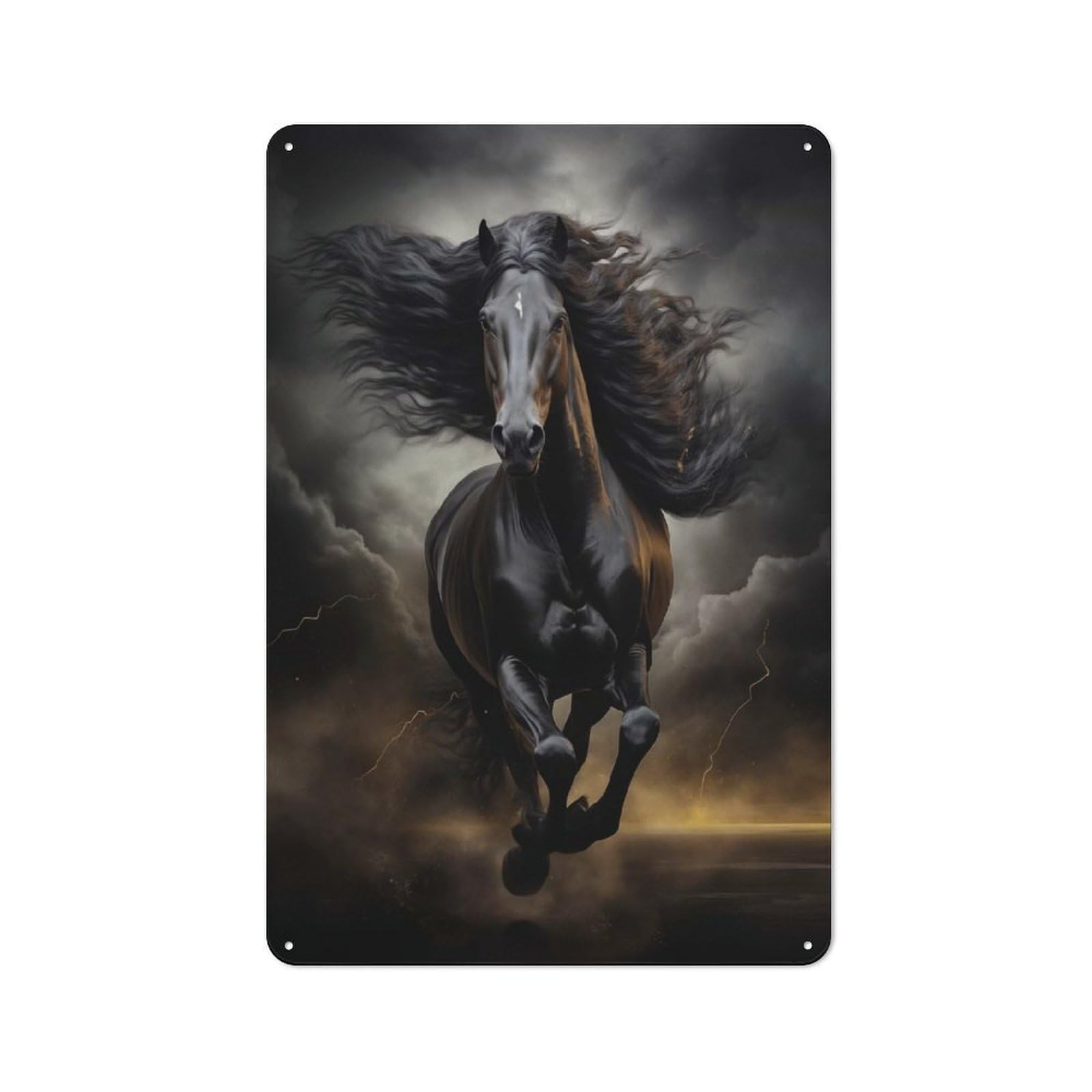 Junmoney Black Horse Galloping Tin Sign 30X20cm For Workshop Wall, Retro Wall Decor, Suited To Metal Sign Collectors