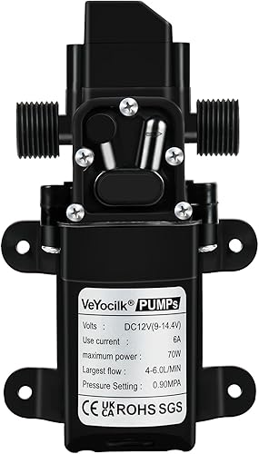 Miniatura 8 de Bomba de agua DC 12V, bomba de diafragma de 1GPM 4L/Min Interruptor de presión integrado con 2 abrazaderas de manguera para bombear agua