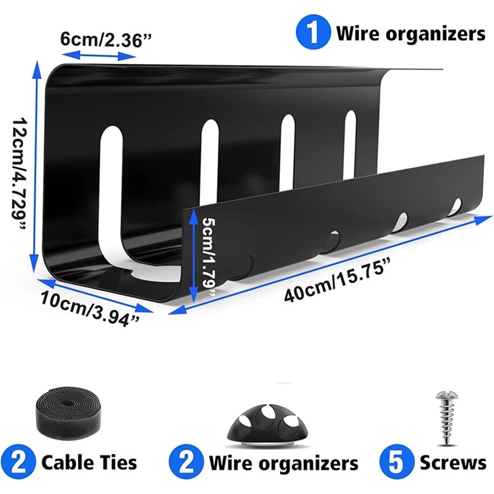 Korytko kablowe pod biurkiem Pod biurkiem Bez wiertarki Stalowa taca do zarządzania kablami Biały 2 szt. Czarny 1 szt(Black-1pc)