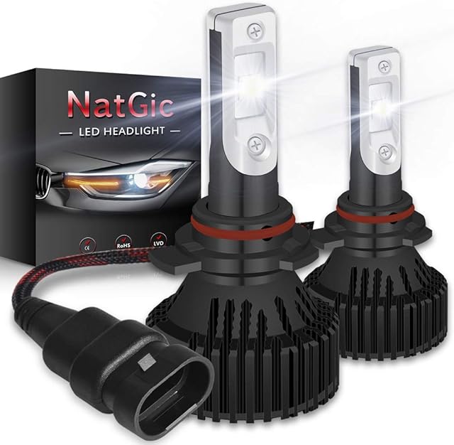 NATGIC 9012 HIR2 LED Headlight Bulbs Conversion Kit Super Bright LED Bulbs 16000LM 16 XHP50 Chips Pure White 6500K Waterproof, DC 9-32V, 2 Yr Warranty (Pack of 2)