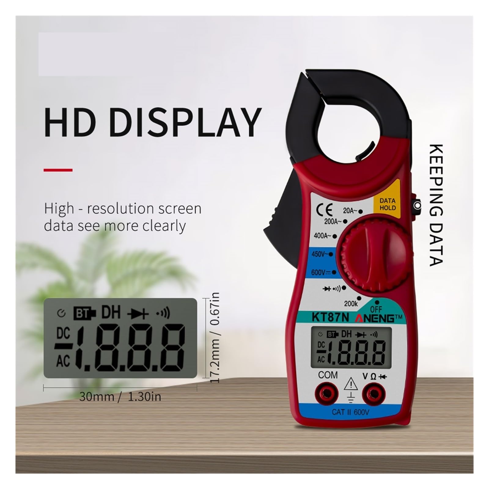 KT87N Mini Digital Clamp Meters AC/DC Voltage AC Current 600v True RMS Multimeter Capacitance Electrical Tester Tools(KT87N Red)