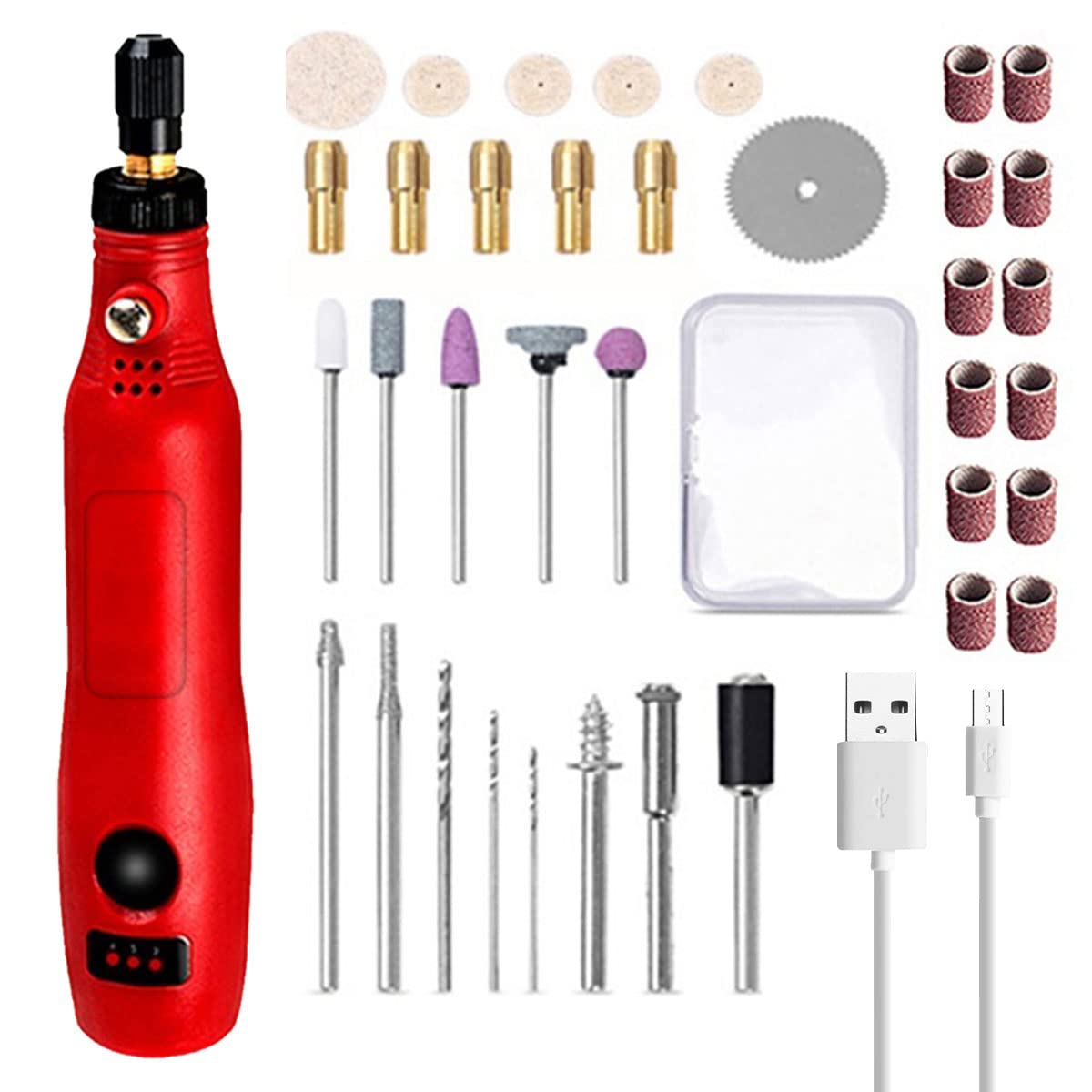 Foribyw Red Cordless Rotary Tool 5000-15000 Rpm Mini Electric Grinder Rechargeable Power Engraving Pen With 3 Speed And 36Pcs Accessories For Sanding Polishing Drilling Carving(Red)