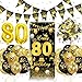 80. Geburtstag Deko für Mann und Frau - Schwarz Gold Dekorationen Banner, Happy Birthday Wimpelkette, Konfetti, Luftballons