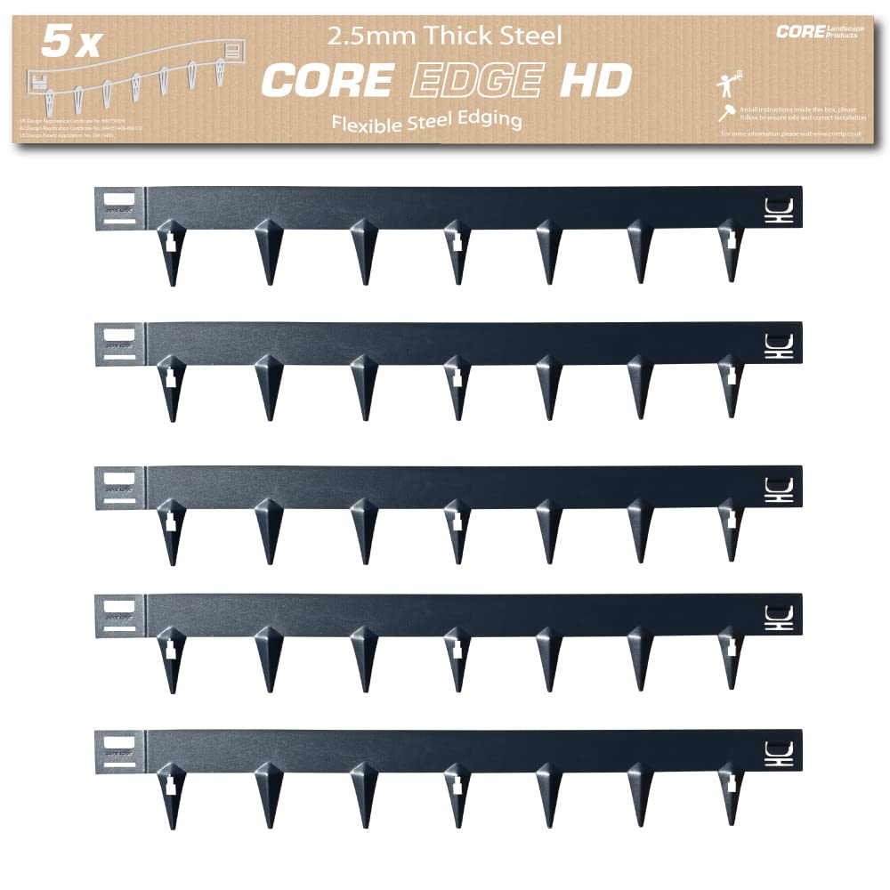 CORE EDGE Heavy Duty Lawn Edging | Flexible Decorative Steel Edging Garden Border Edging Lawn Edging Strip Garden Border with a 65mm face height (Black)