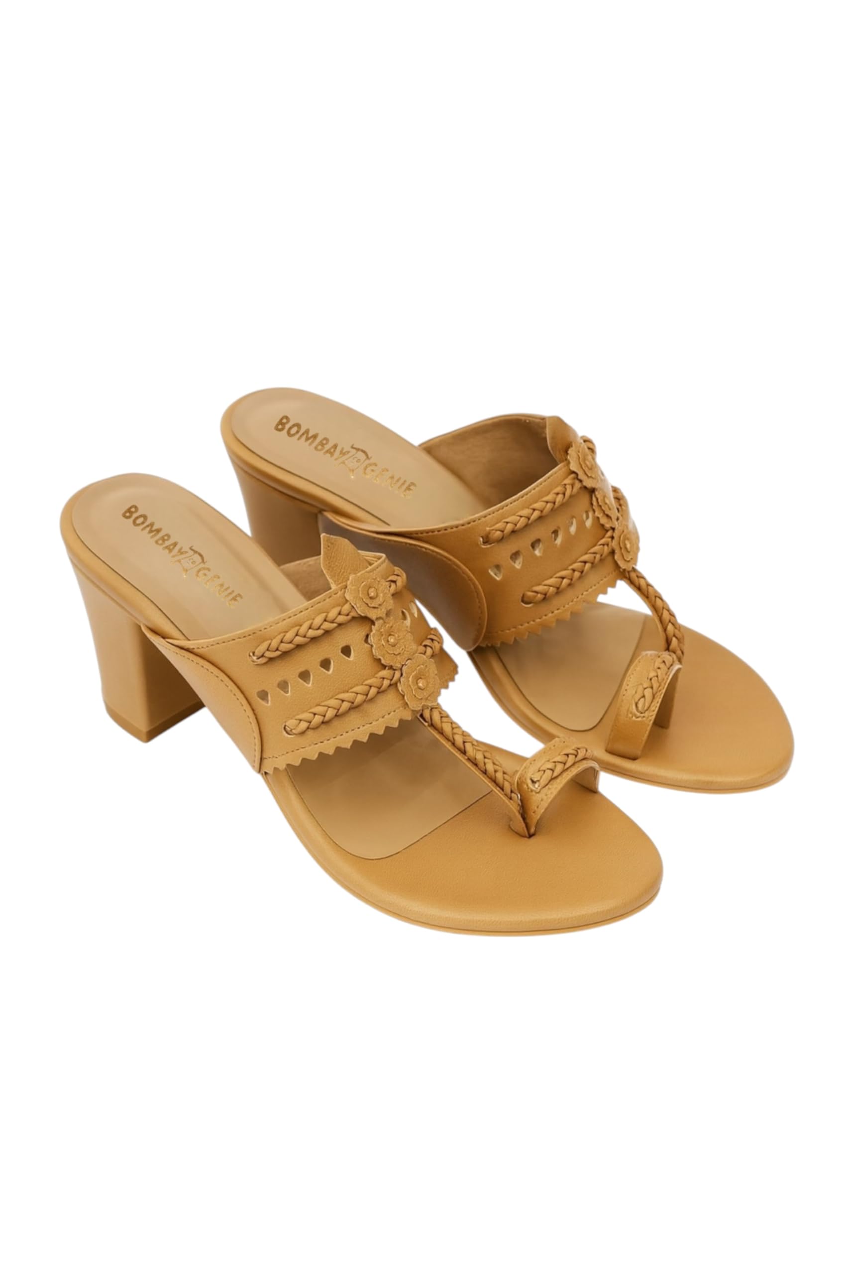 Women's Ethnic Kolhapuri Heeled Sandals |Chickoo Colour & Comfortable Faux Leather with Cushion & TPR Sole-picture-11