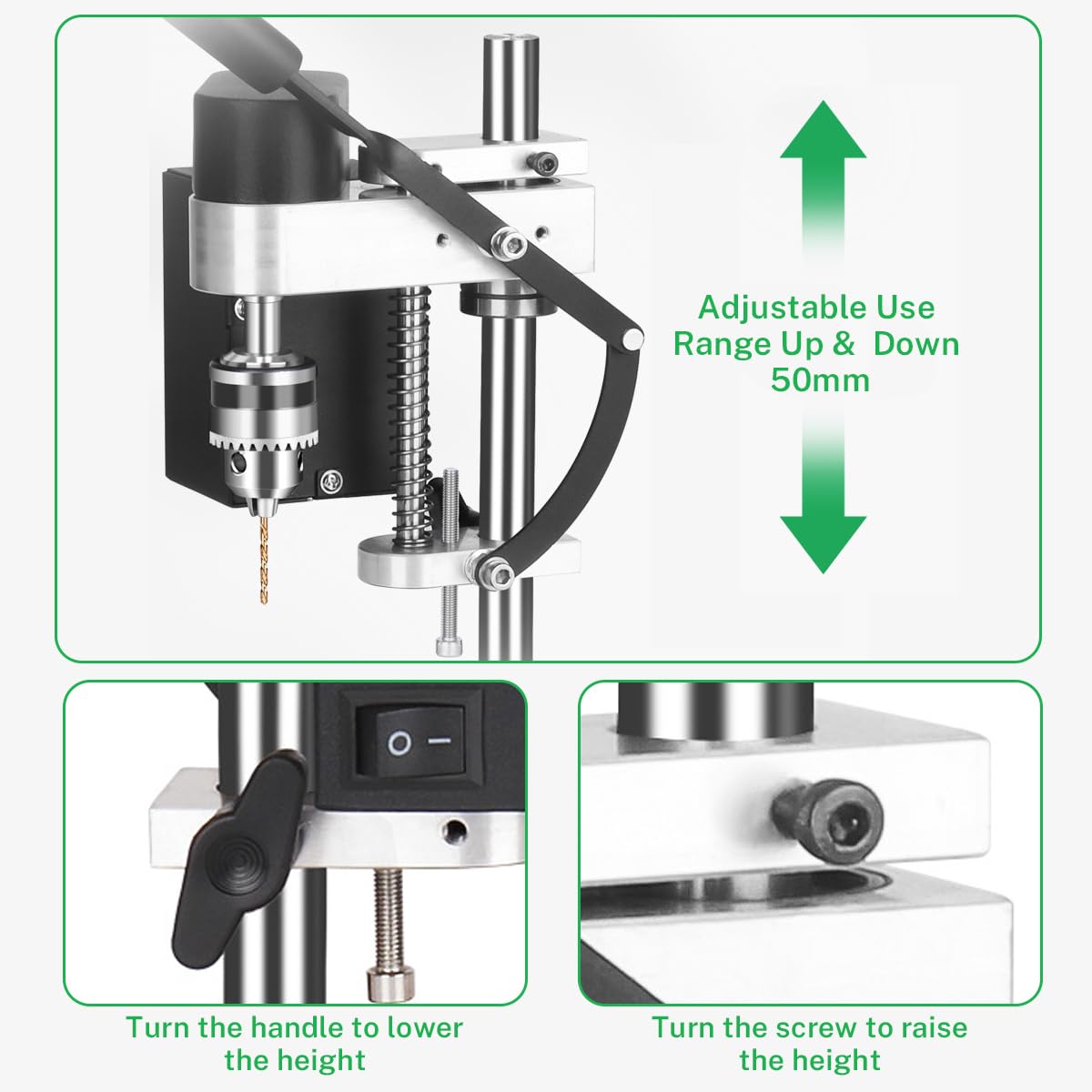 Taladro de Columna, Taladro De Banco Eléctrico De 250 W, Taladro De Prensa Ajustable De 5 Velocidades, Perforación De 40mm, Taladro Eléctrico Multifunción Para Perforación Directa De Metal, Madera