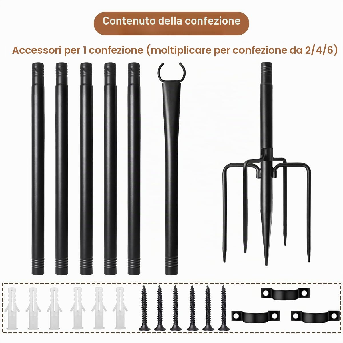 Confezione da 6 pali luminosi per esterni, in metallo resistente, per luci esterne con forcella, accessori di illuminazione regolabili per decorazione patio, cortile, pergola, decorazioni da giardino