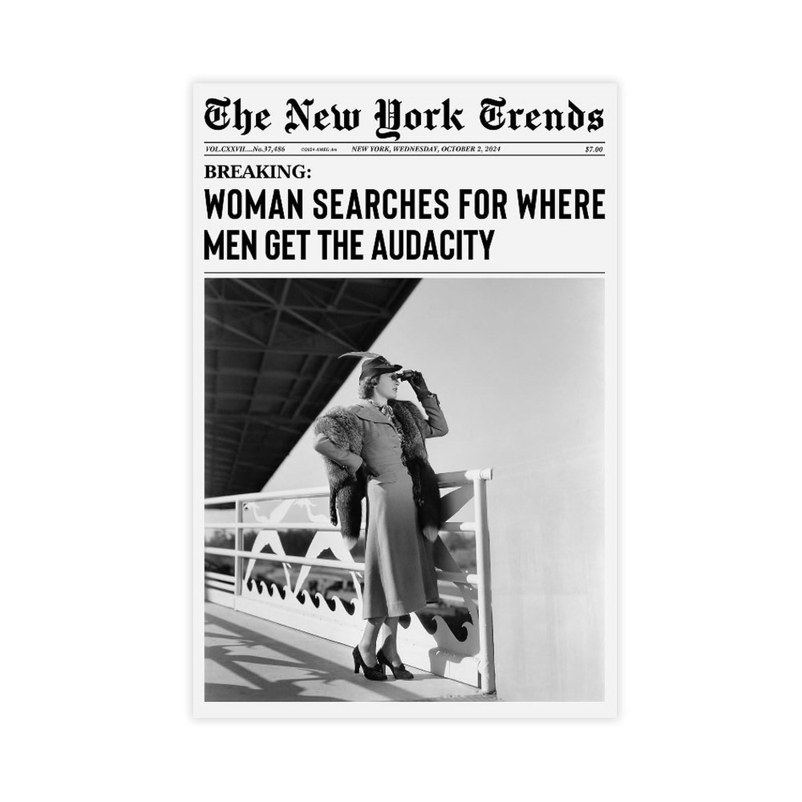 Trendy Wall Art, Audacity Newspaper Print, Funny Wall Art Decor, Magazine Cover, Girls Room Decor, Photo Print, Retro Poster Unframe-style 12x18inch(30x45cm)
