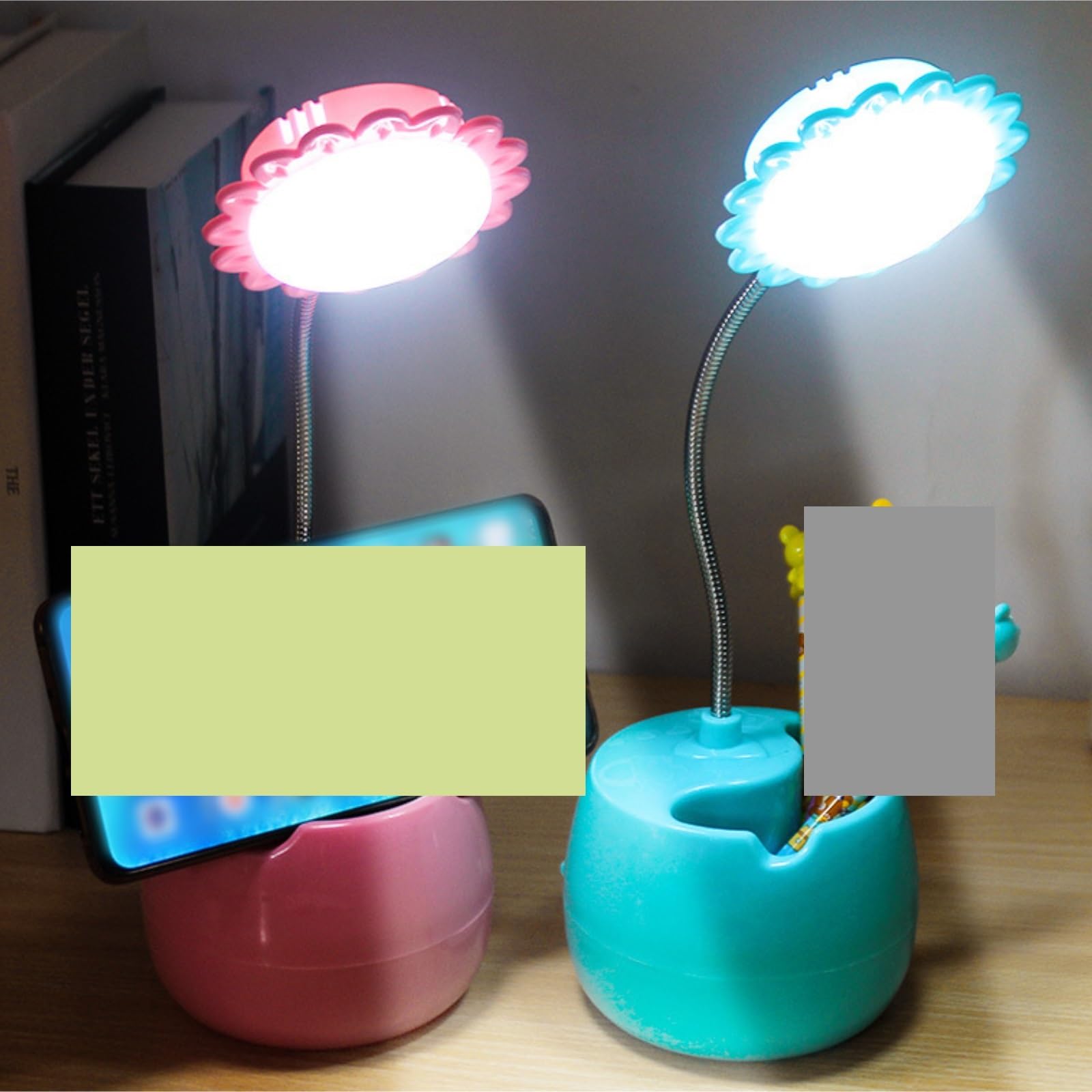 Lampara Escritorio para Oficina Lámpara De Escritorio con Girasol, Carga USB, Protección For Los Ojos, Flexible Moderno Flexo Escritorio(Pink)