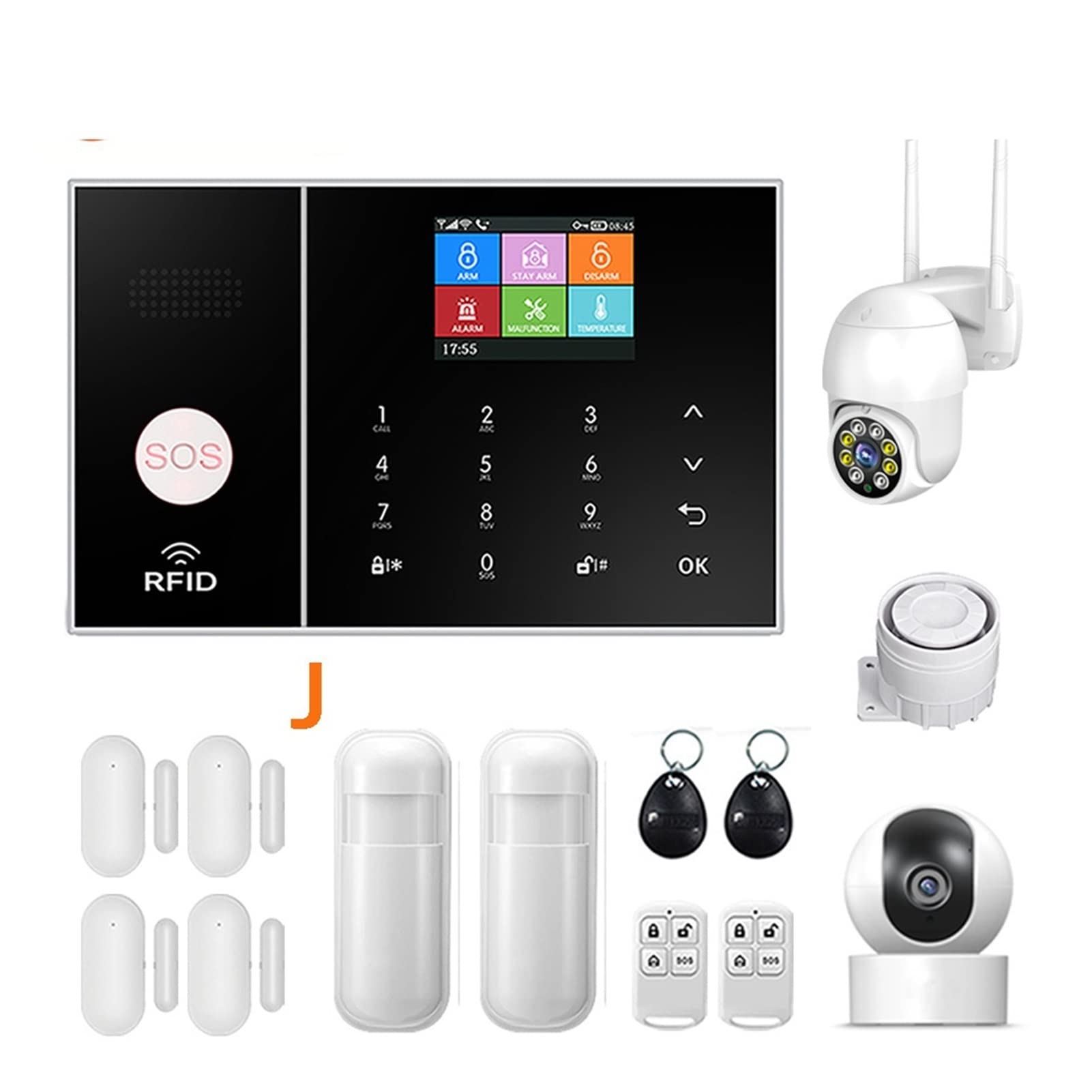 Bezpieczeństwo w domu DIY System alarmowy, System alarmowy Tuya WIFI GSM współpracuje z Alexa Home Włamywacz Motion Detector Dymny czujnik okna IP. Kamera Zestaw alarmu antywłamaniowego DIY(J)