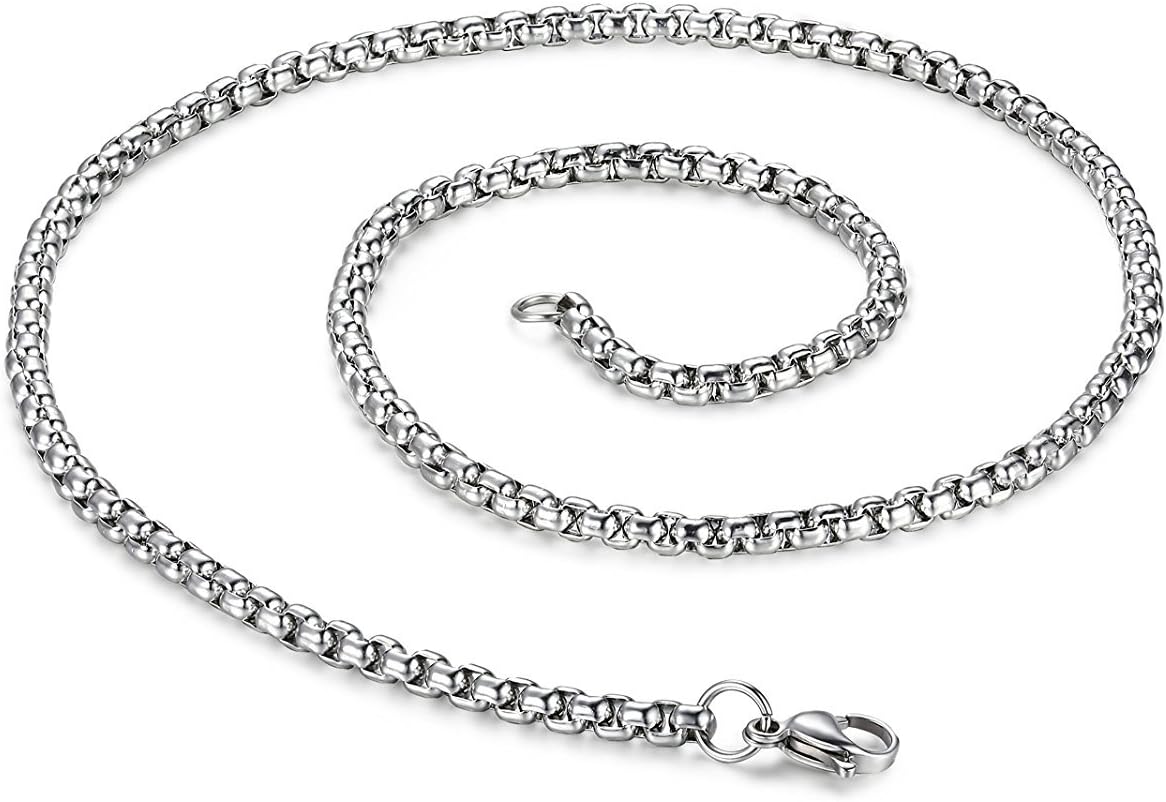 GFONDINGDSquare Rolo Chain Necklace Stainless Steel Round Box Necklace for Men and Women 23.6 Inch Chain Necklace for Pendant Locket