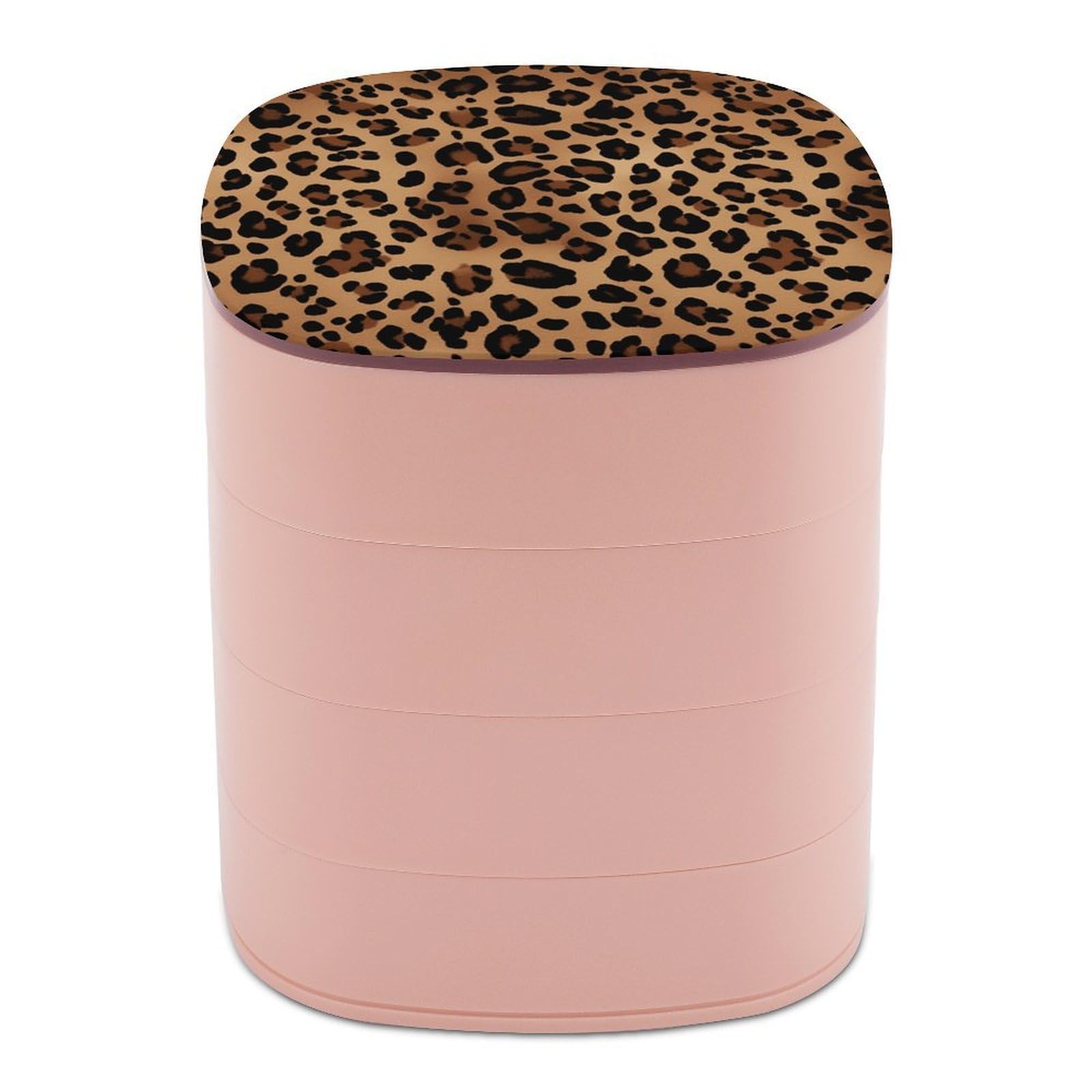 VstaDank Leopard Print Jewelry Box with Mirror Travel Small Jewelry Case for Women 4-Layer Rotatable Jewelry Organizer Storage Box Portable Jewelry Storage Case for Rings Earrings