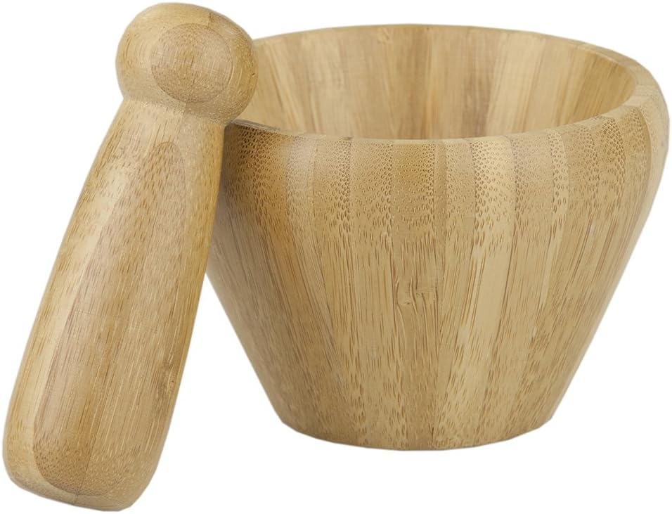 Home Basics Mortar and Pestle Bamboo: Mortar And Pestle Wood: Kitchen & Dining
