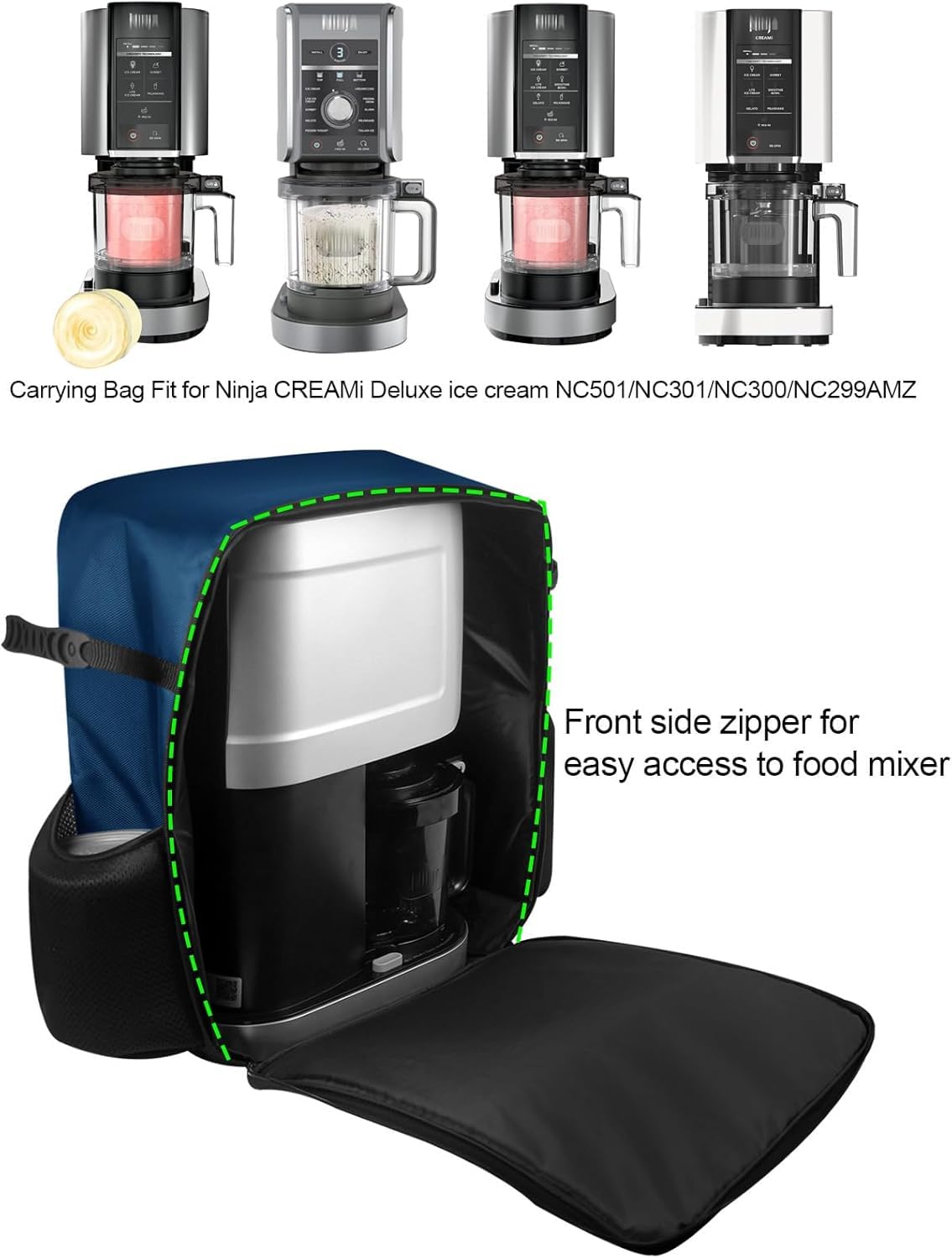AF-WAN Borsa per il trasporto per gelatiere CREAMi, borsa per il trasporto con manici, scomparto frontale e tasche laterali in rete, compatibile con macchine per il ghiaccio Ninja CREAMi NC501EU