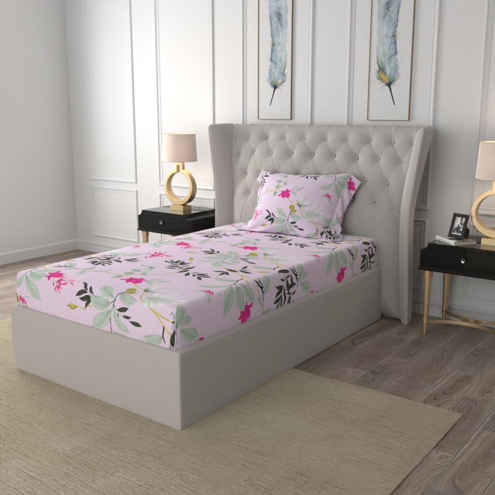 Urban Space Serene 200 TC 100% Cotton Bedsheet for Single Bed with 1 Pillow Cover (Size 58 x 90 inches, Bloom ray Rose Pink) (B0BTYNL76W) Amazon Price History, Amazon Price Tracker