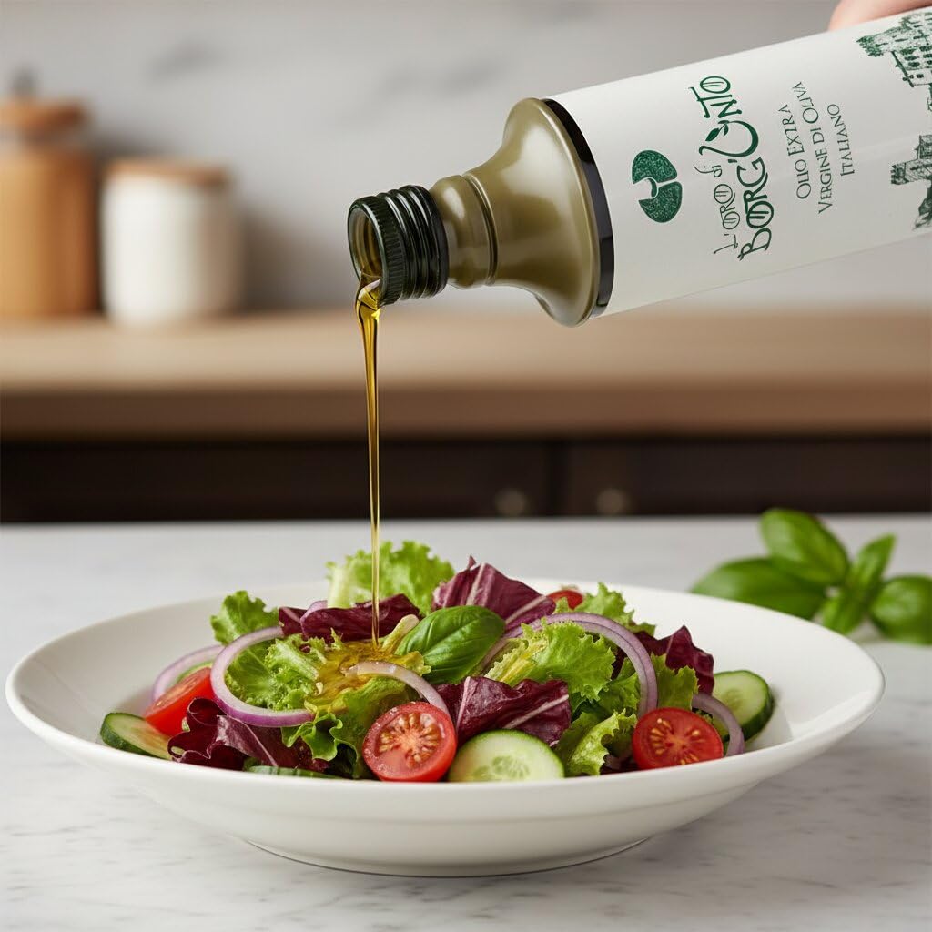 BORGUNTO | Olio Extravergine di Oliva Italiano 12x500ml con Note Piccanti e retrogusto al Carciofo | Perfetto per insaporire Carni, Insalate e Primi Piatti - Estrazione a Freddo (Confezione 6L)