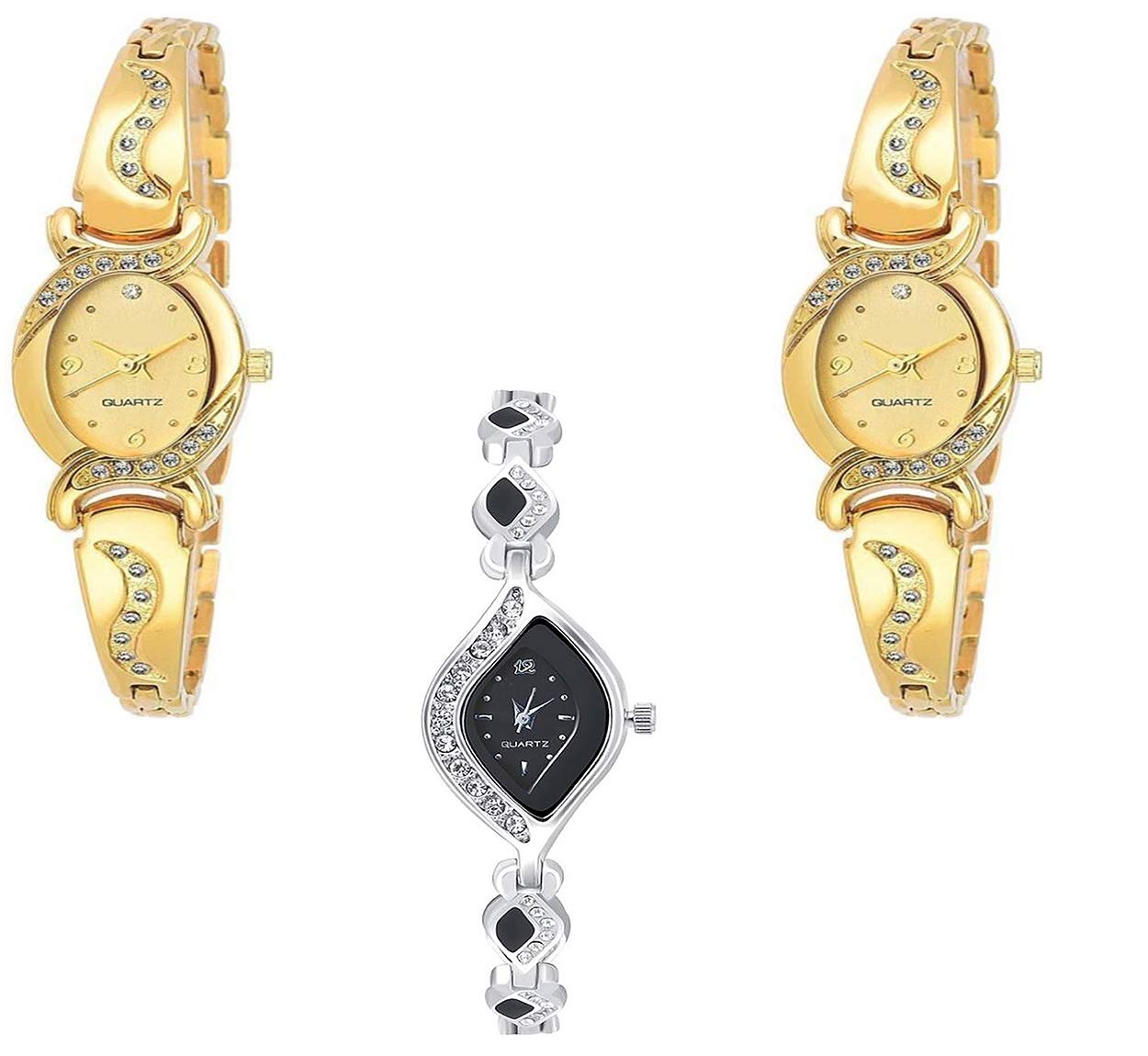 RPS FASHION WITH DEVICE OF R Analog Silver & Golden Diamond Studded Analogue Multicolor Dial Womens & Girls Combo of 3 (B0851FMWDB) Amazon Price History, Amazon Price Tracker