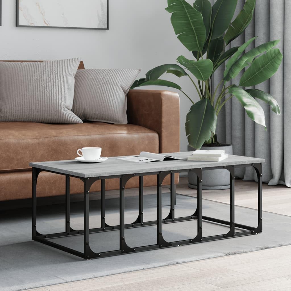 Table basse en bois gris Sonoma de qualité supérieure avec piétement robuste en métal