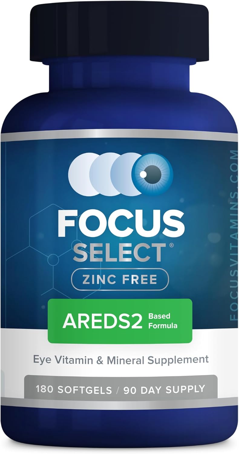 Focus Vitamins | Focus Select Zinc Free Formula | 180 Softgel Capsules | AREDS2 Based Formula | Eye Vitamin & Supplement | Easy to Swallow Pill