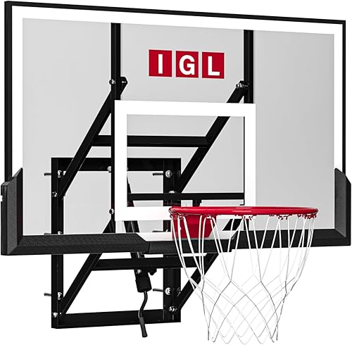 Aro de baloncesto de montaje en pared IGL, aro de baloncesto de 54 pulgadas para exteriores con tablero a prueba de roturas, altura ajustable de 7.5