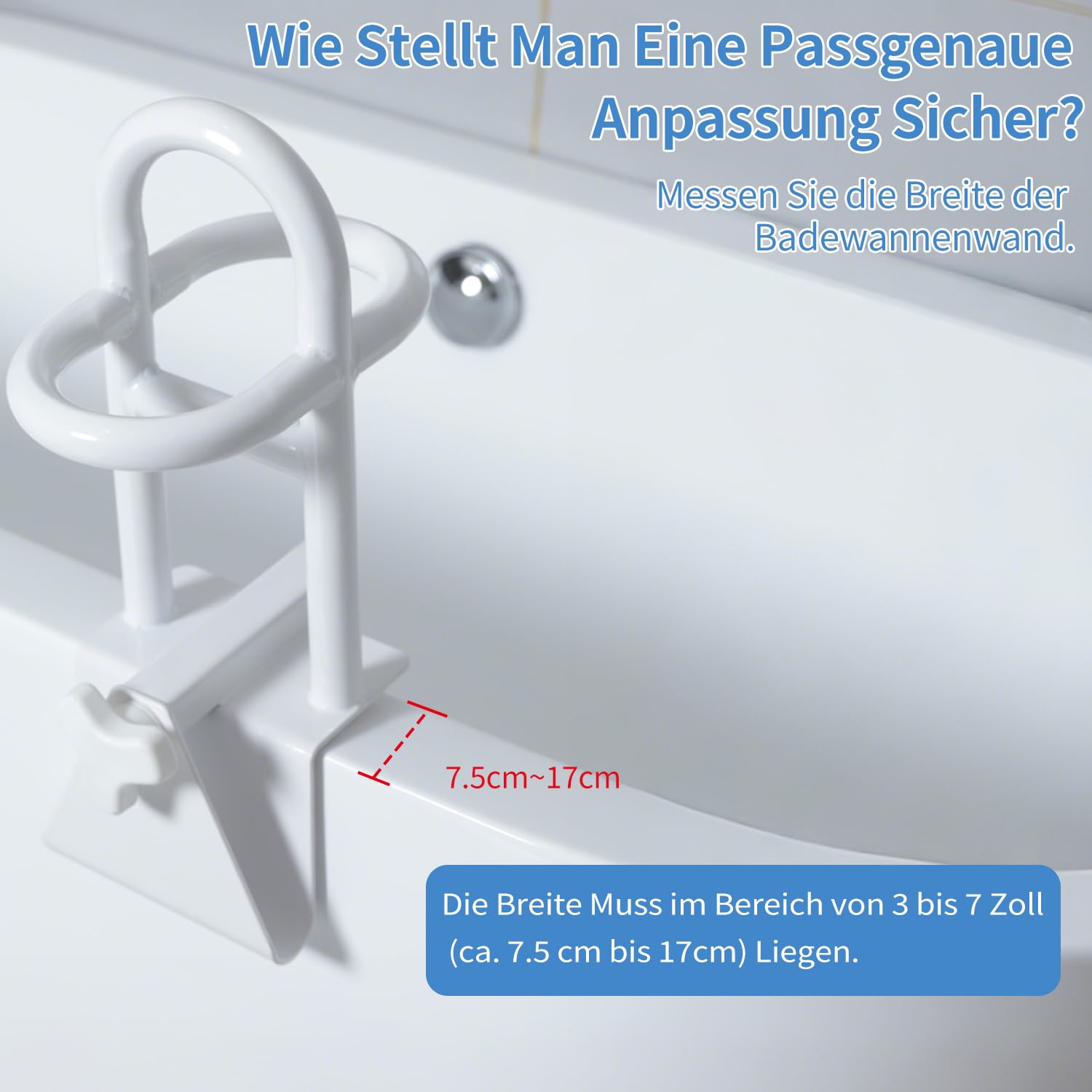 Mango triple de seguridad ajustable para bañera ajustable, antes de comprar, comprueba el grosor de la pared de la bañera > 7,5 cm, mango de bañera para personas mayores, mango de bañera sin