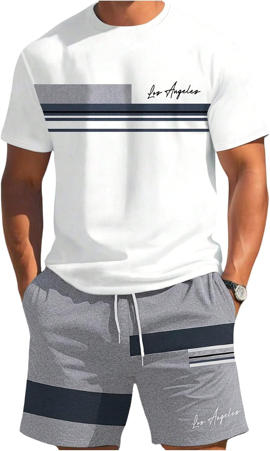 SOLY HUX Men's Summer Tracksuits 2 Piece Outfits Short Sleeve Graphic Tees and Shorts Set Streetwear