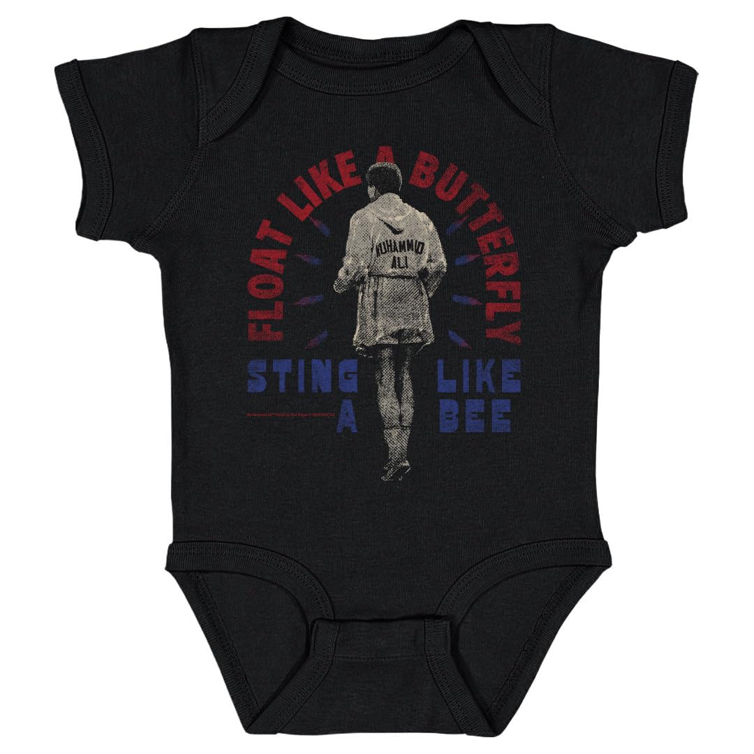 500 LEVEL Muhammad Ali One-Piece Infant Bodysuit - Muhammad Ali Sting Like A Bee Arc WHT (Black, 6M)