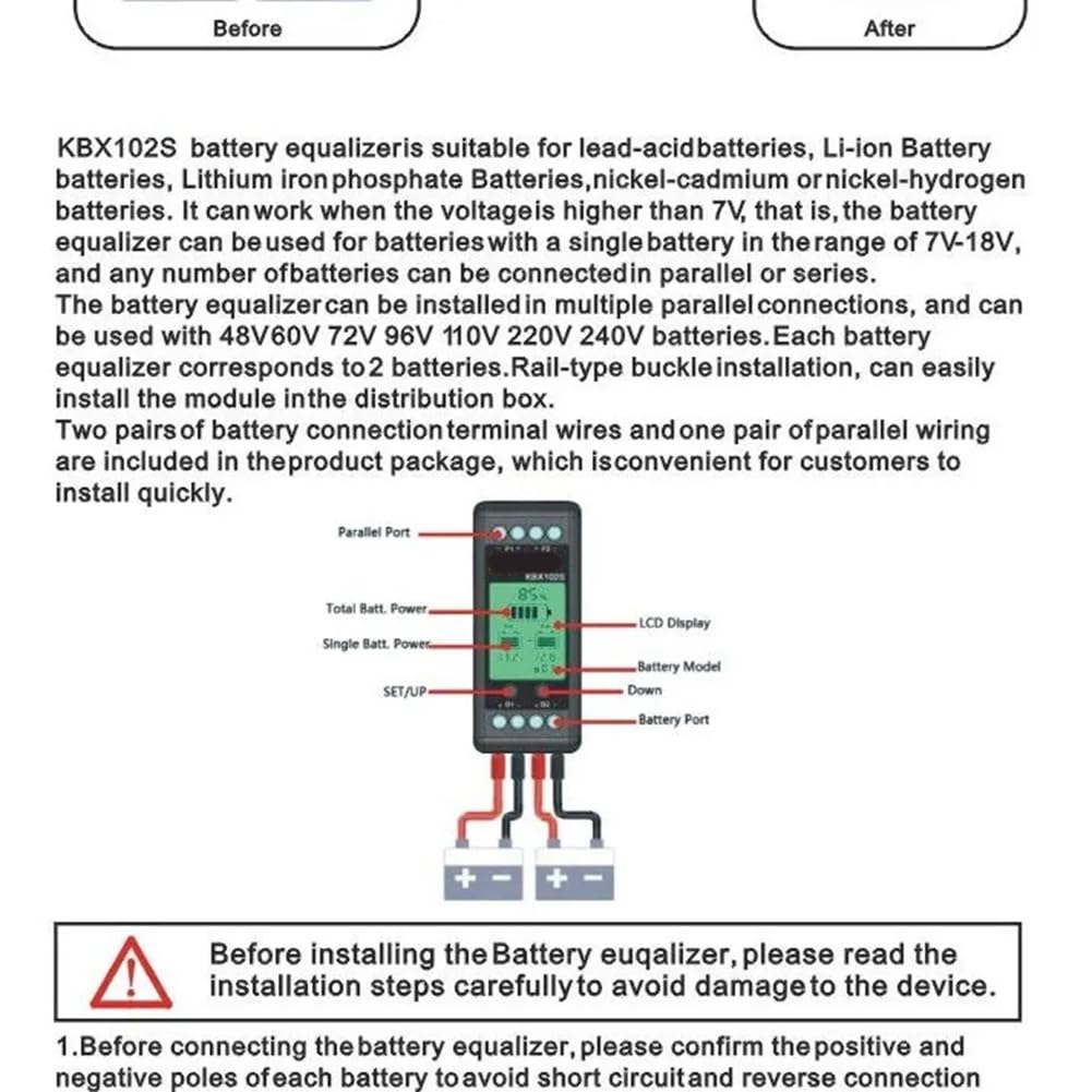 KBX102S Controlador de Voltaje Ecualizador de Batería Monitor de Baterías Balanceador Plomo Ácido Li-Ion Conectar Serie 24 36 48 60 96 V
