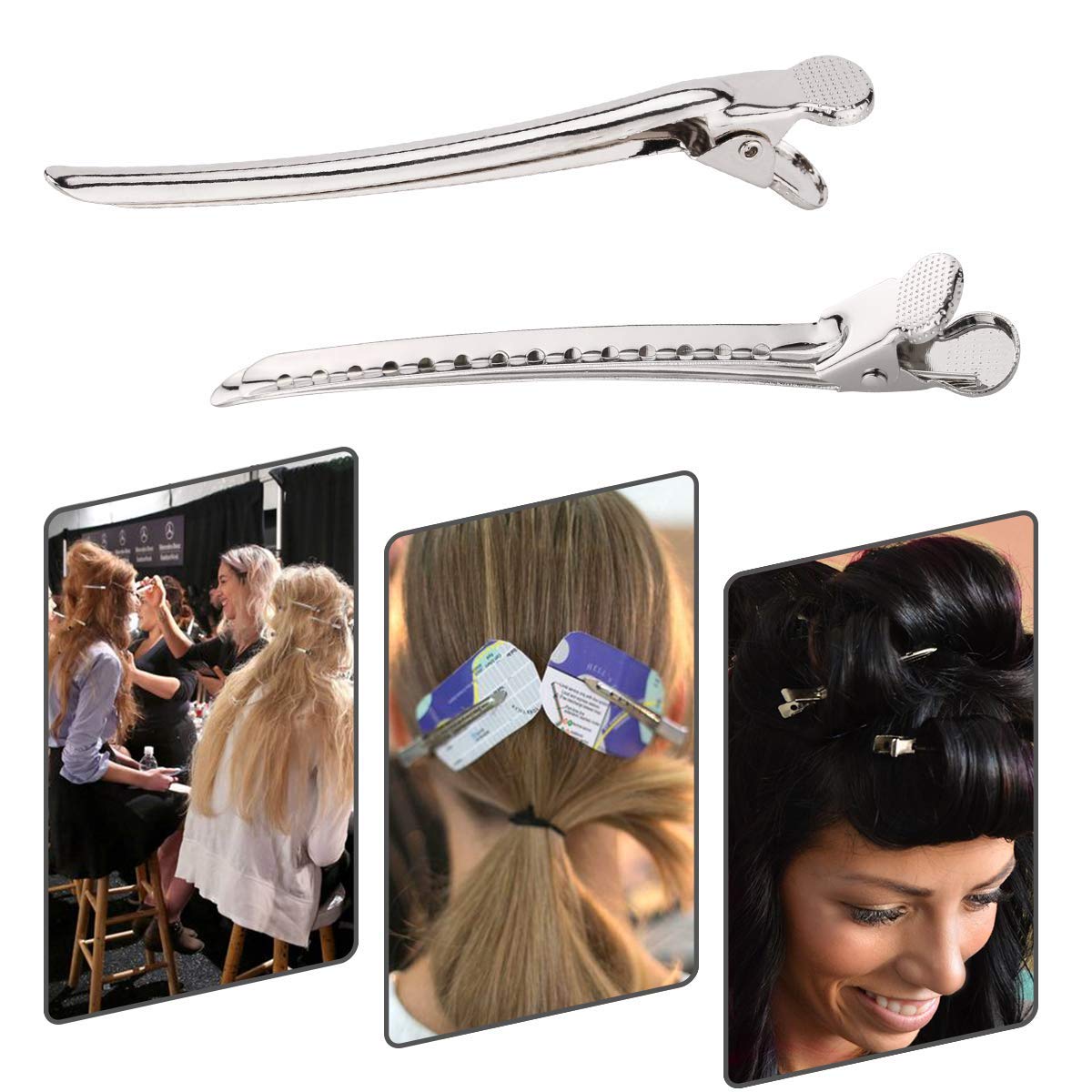 Alligator Prong Curl Pin Duckbill Clips For Hair Dressing Salon Use - Silver, 12 Pcs