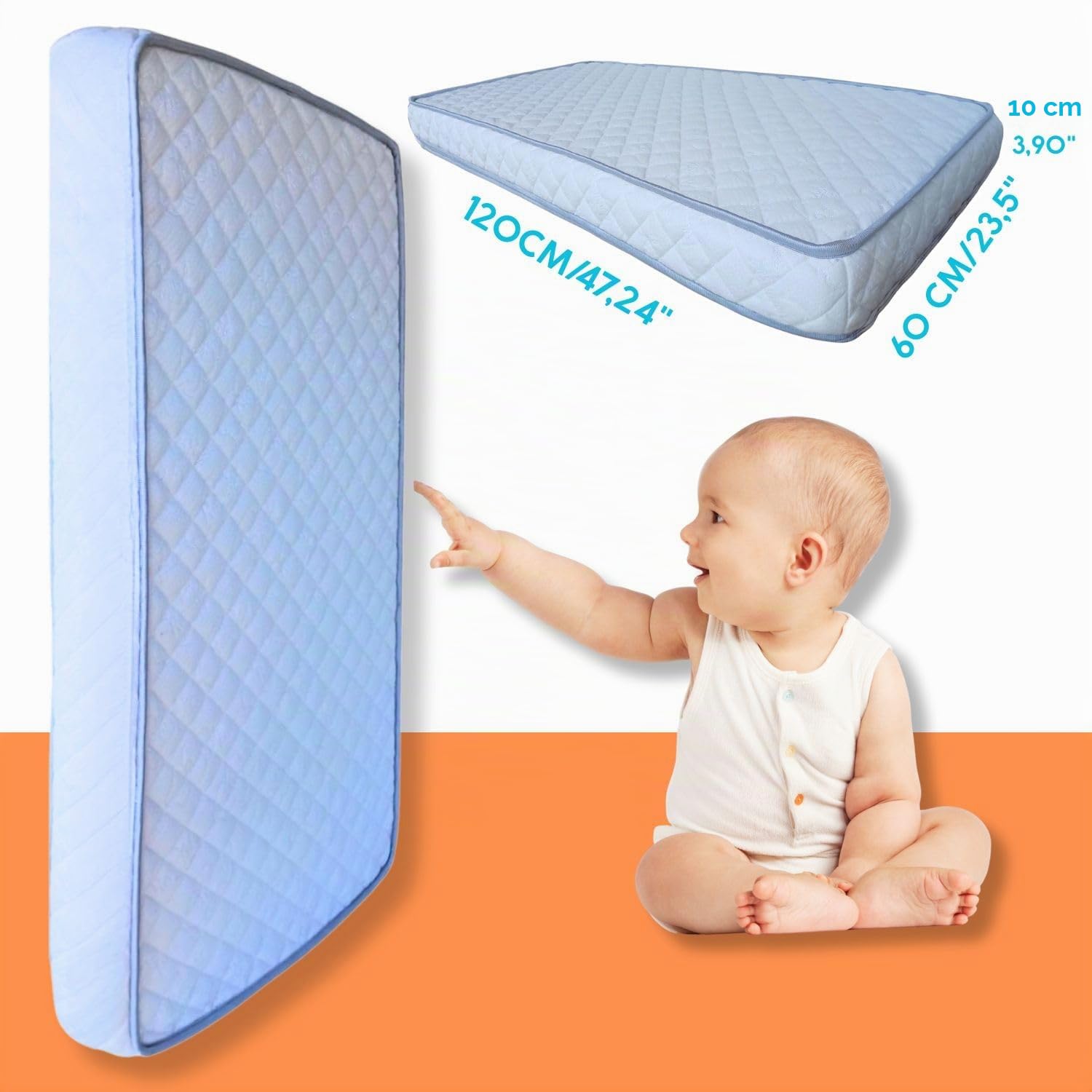 Matelas pour Lit d'enfant 120x60x6cm - Mousse Haute Densité - Housse en Coton Bambou Amovible et Lavable - Base Antidérapante - Ultra Doux, Hypoallergénique et Respirant - Oeko Tex