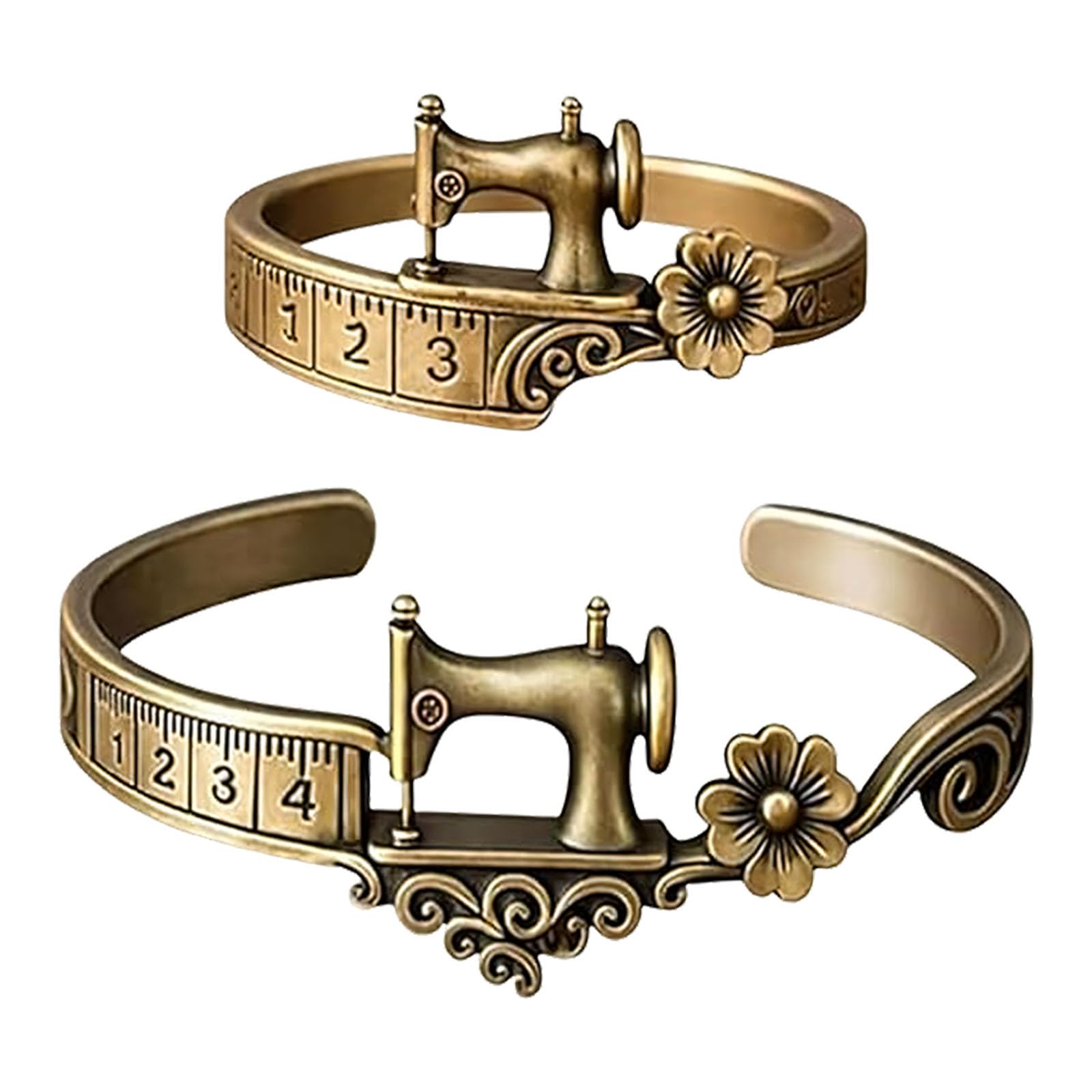 fexxkg Vintage Sewing Machine Inspired Adjustable Bangle And Rings Set In Antique Finish Rural Charm Bracelet Collection For Wo