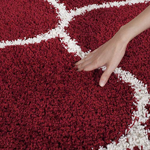Image of SWEET HOMES Super Ultra Soft Shaggy Handcrafted Anti-Skid Silk Touch Rectangular Carpet. Size 3X5 Feet, Colour, Red /Ivory