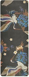 susiyo Elegant Flowers and Cranes Travel Yoga Mat, 1MM Thick Exercise Yoga Mats with Carrying Bag Easy to Fold Non Slip Fitness Mat for All Types of Yoga Women Home Beach Gym Equipment