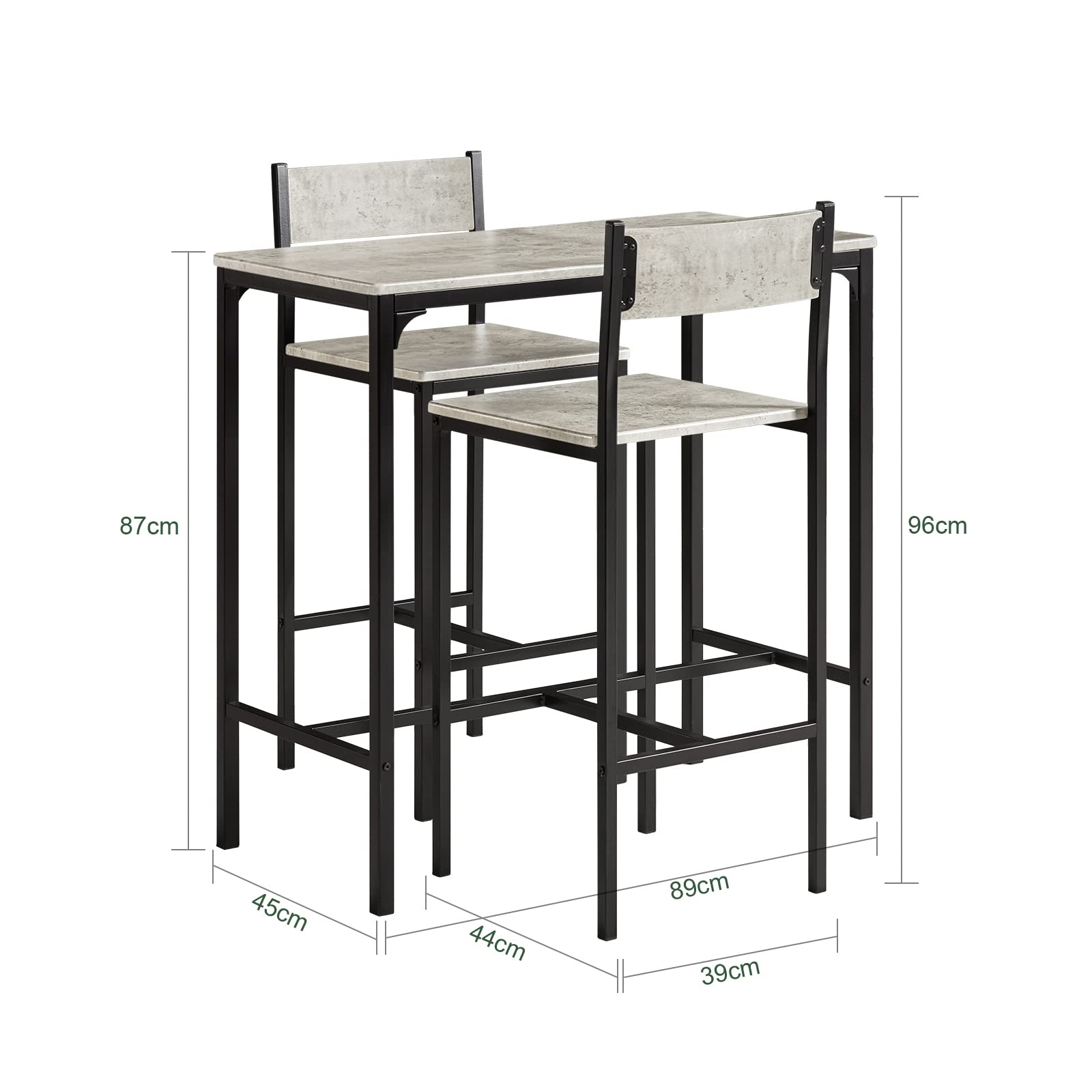 SoBuy OGT03-HG Ensemble Table Haute de Cuisine 87 cm avec 2 tabourets de Bar – Meuble Bar Compact Style Industriel Bois et Métal
