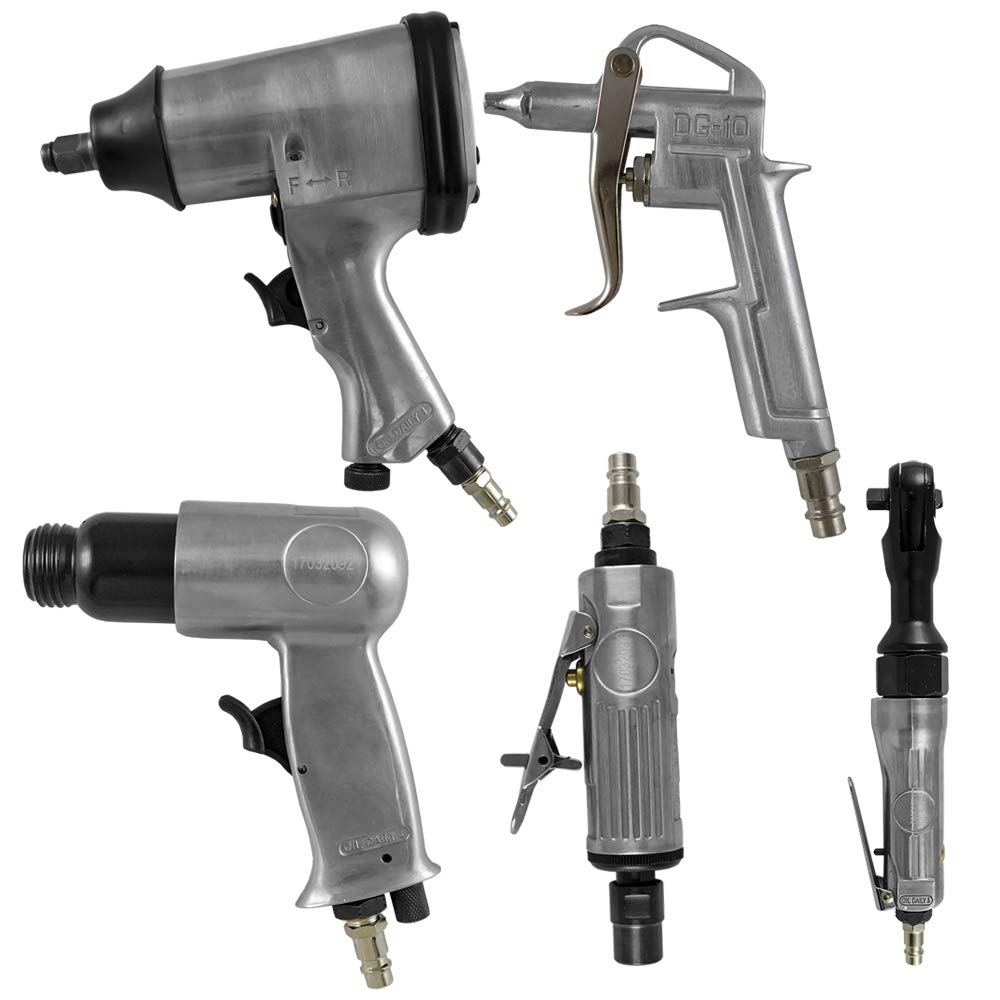 Kit herramientas neumaticas: Pistola impacto + carraca neumática + mini pulidora neumática + pistola de soplado + pistola de soplado recta + accesorios