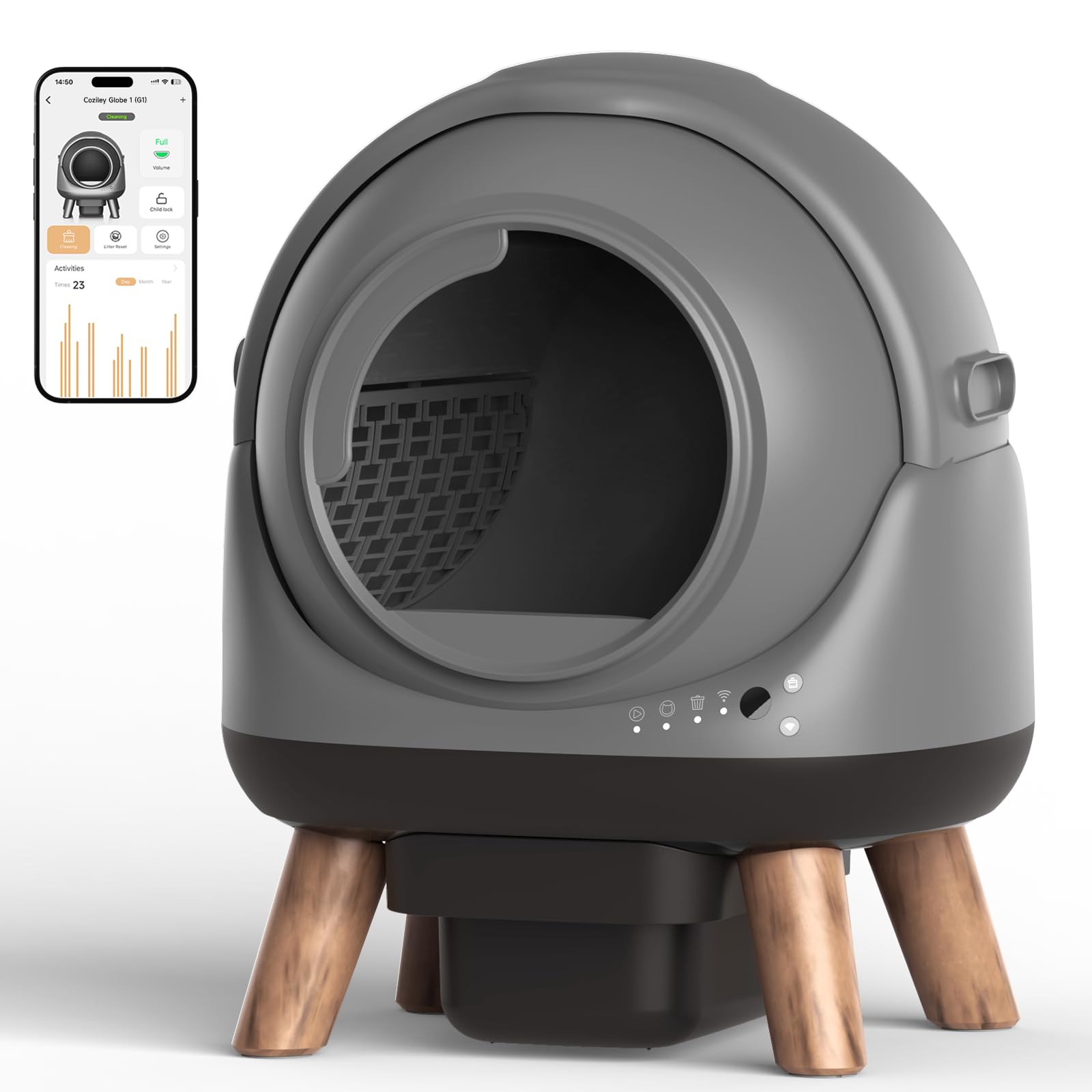 self cleaning litter box for multiple cats, g1 automatic cat litter box, self-cleaning robot with smart app control and health monitoring, includes 2 roll trash bag and litter mat, grey